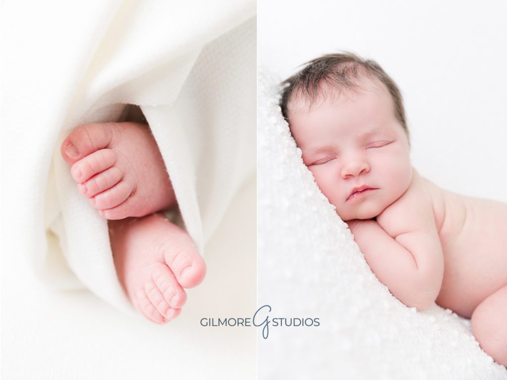 Newborn Baby Girl - Newport Beach Baby Photographer, wooden bowl, props, posing, it's a girl, orange county baby studio, tiny toes