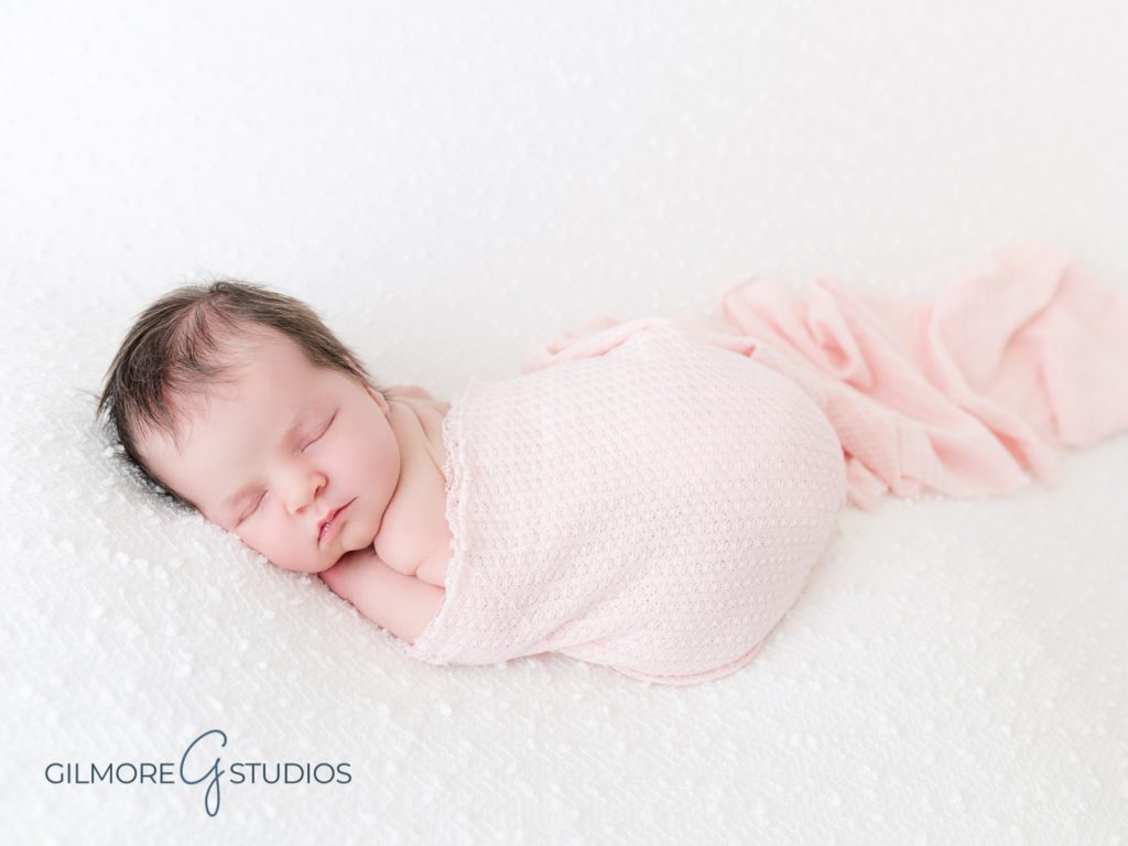 Newborn Baby Girl - Newport Beach Baby Photographer, wooden bowl, props, posing, it's a girl, orange county baby studio, sleeping baby