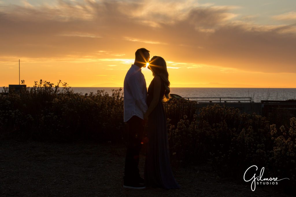 sunset, Crystal Cove Engagement Photography Session, Newport Beach, cute formal dress, outfit, outfits, skirt, Orange County wedding photographers, Gilmore Studios