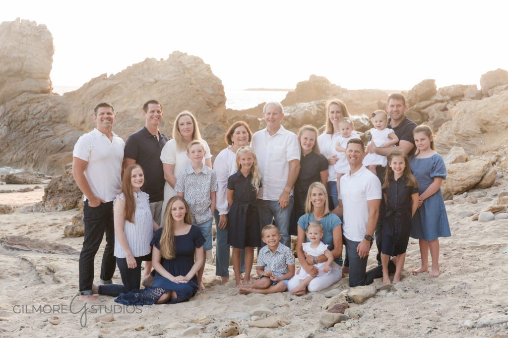 Extended family portrait photography at the beach in Corona Del Mar, CA