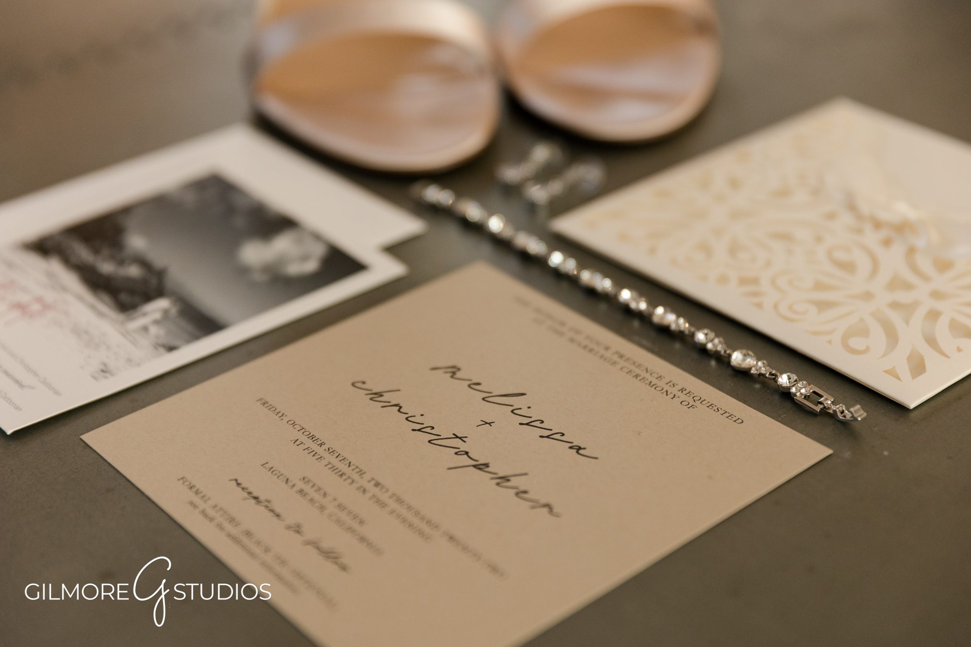 Laguna beach wedding invitation, jewelry, wedding day, photographer