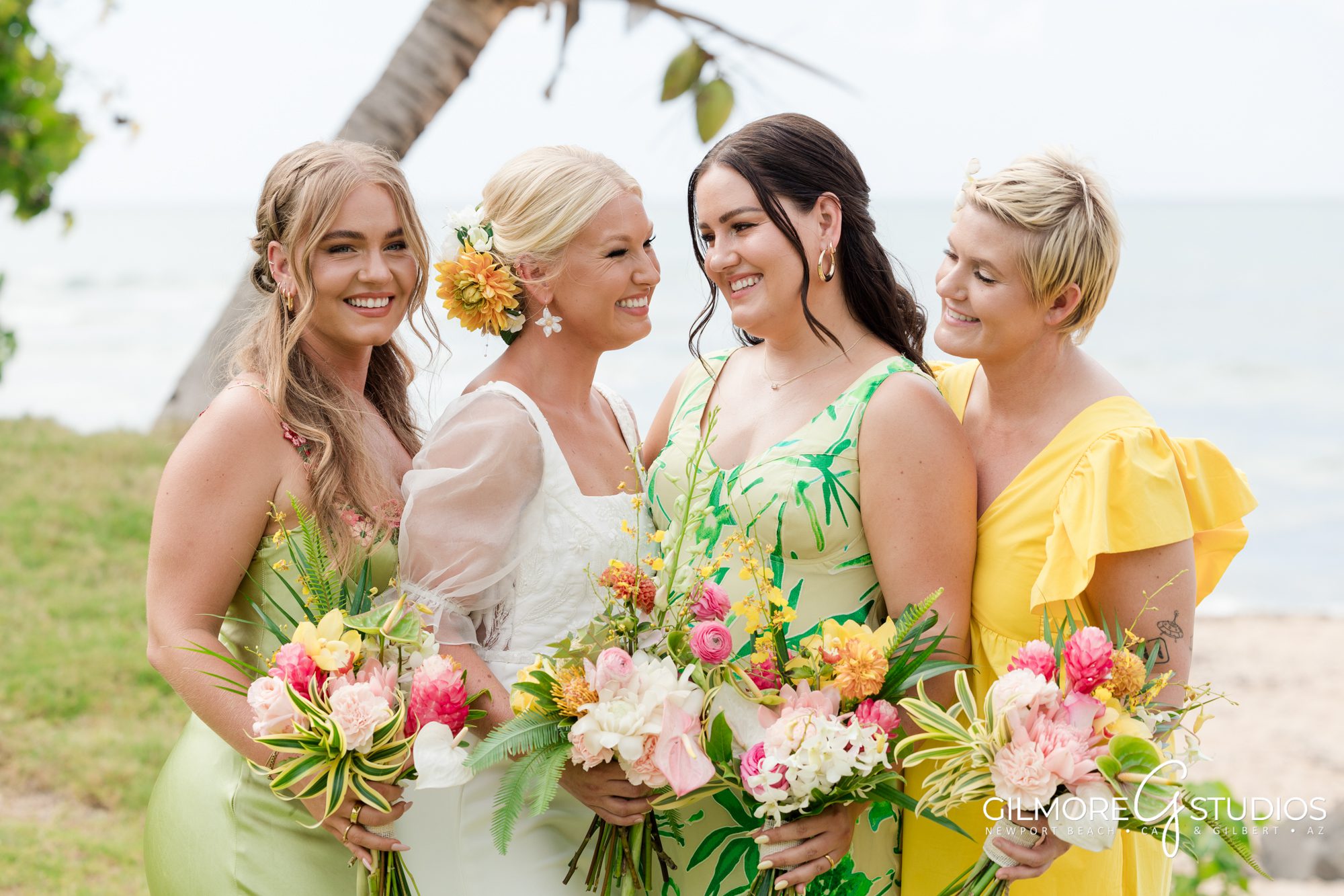 Loulu Palm Wedding Photography, Oahu Weddings - North Shore - Hawaii - Hawaiian Wedding Venue - Beach Wedding - Aloha Wedding - Gilmore Studios - wedding day - wedding flowers - bouquet - tropical flower - island - beach weddings - bridesmaid sisters