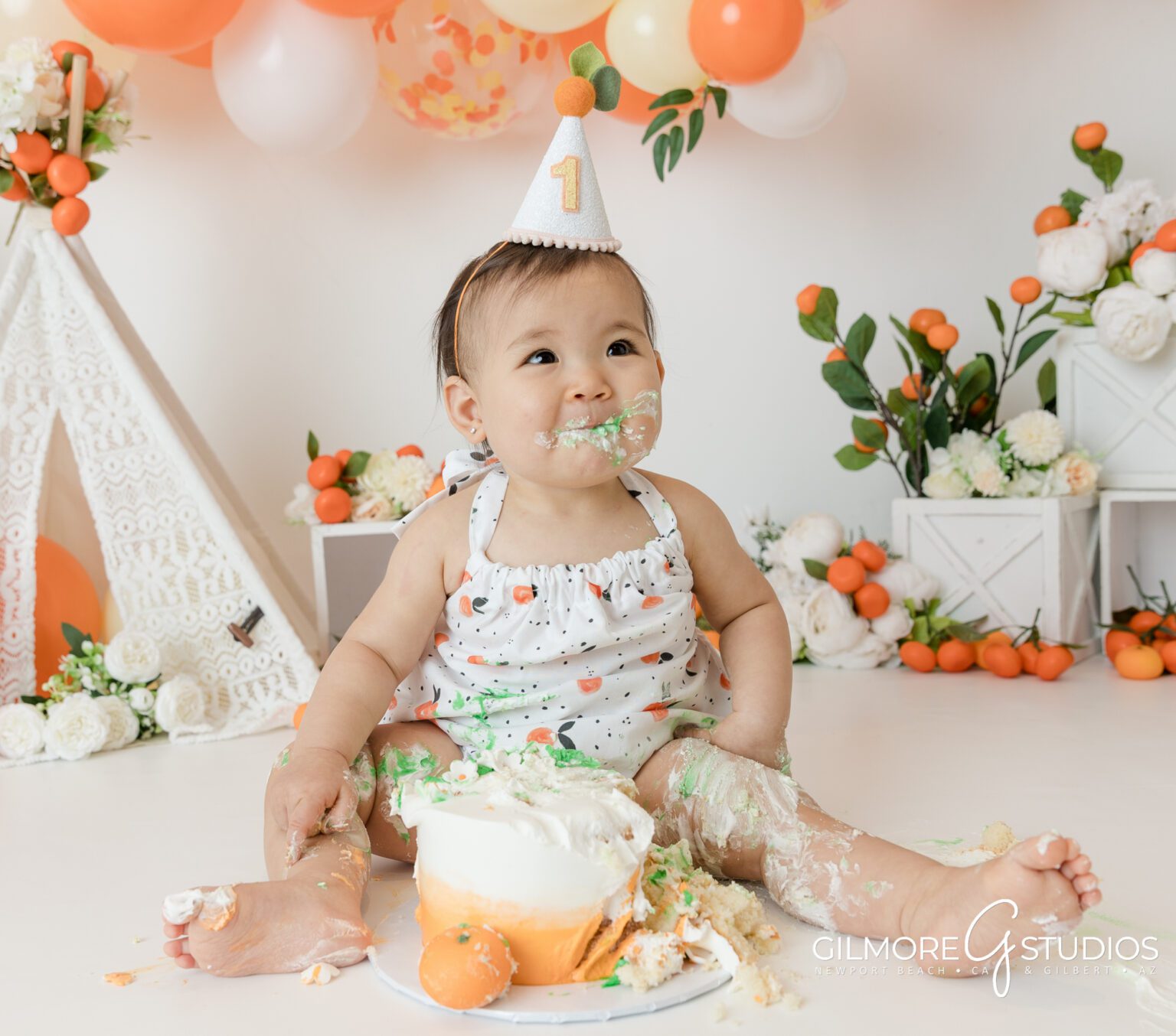 Little Cutie Cake Smash Studio Session First Birthday Gilmore