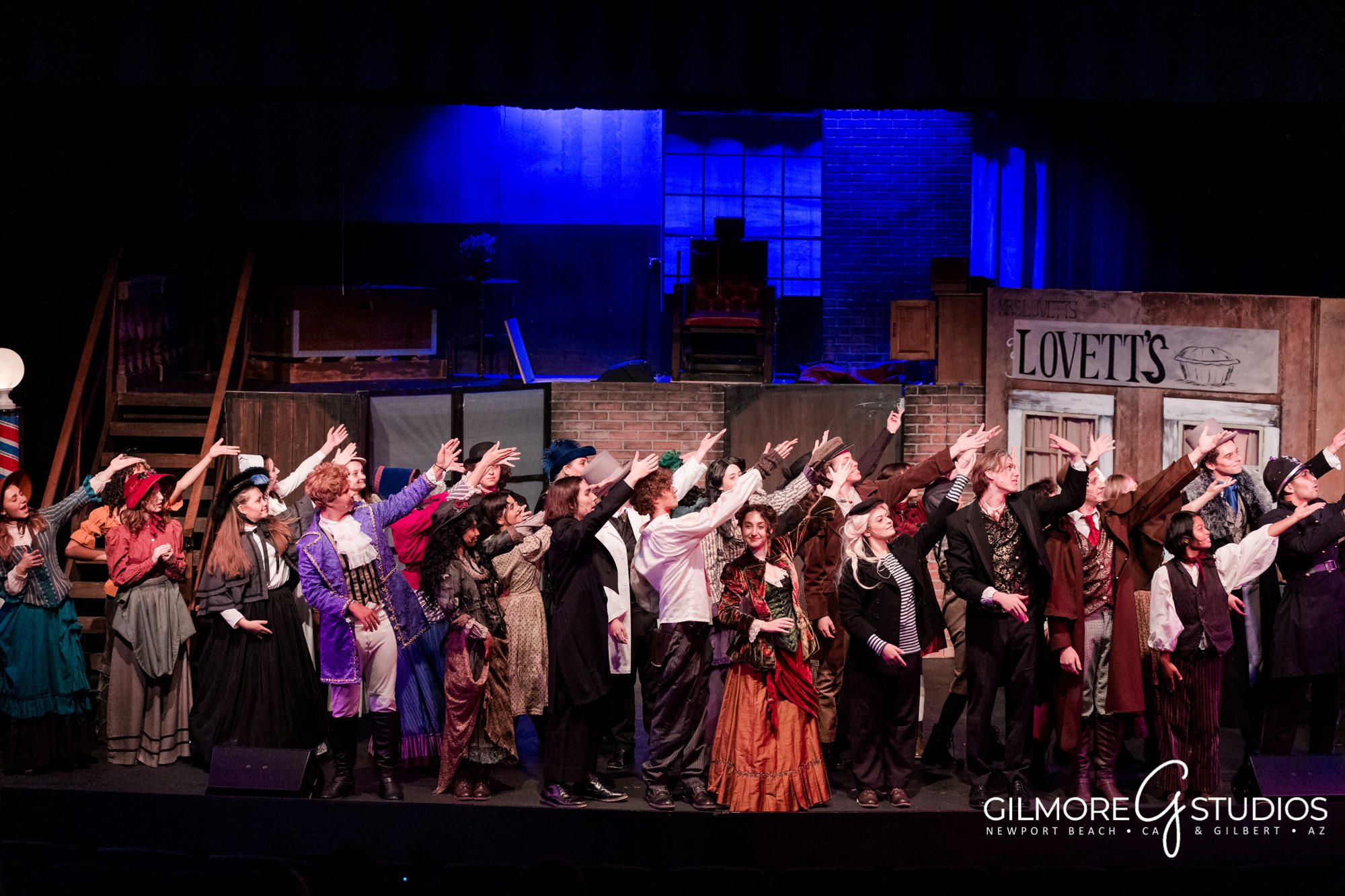 Sweeney Todd, theater, musical, performing arts, acting, actor, actress, stage, set, lighting, photography, Gilbert performing arts photographer, Orange County performing arts photography, Braver Players play company, youth theater, community theaters