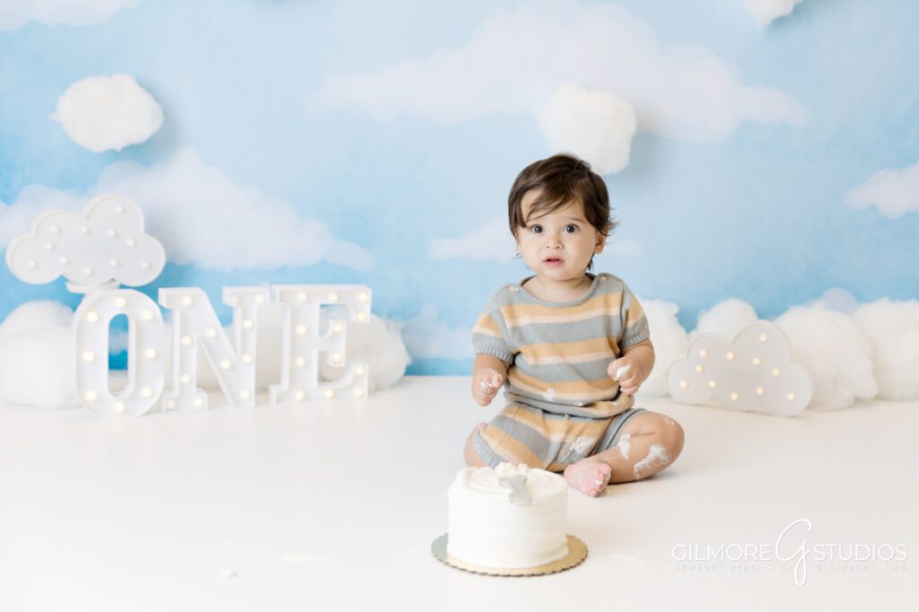 Blue Sky Cake Smash - Boys First Birthday - Gilmore Studios | Orange ...