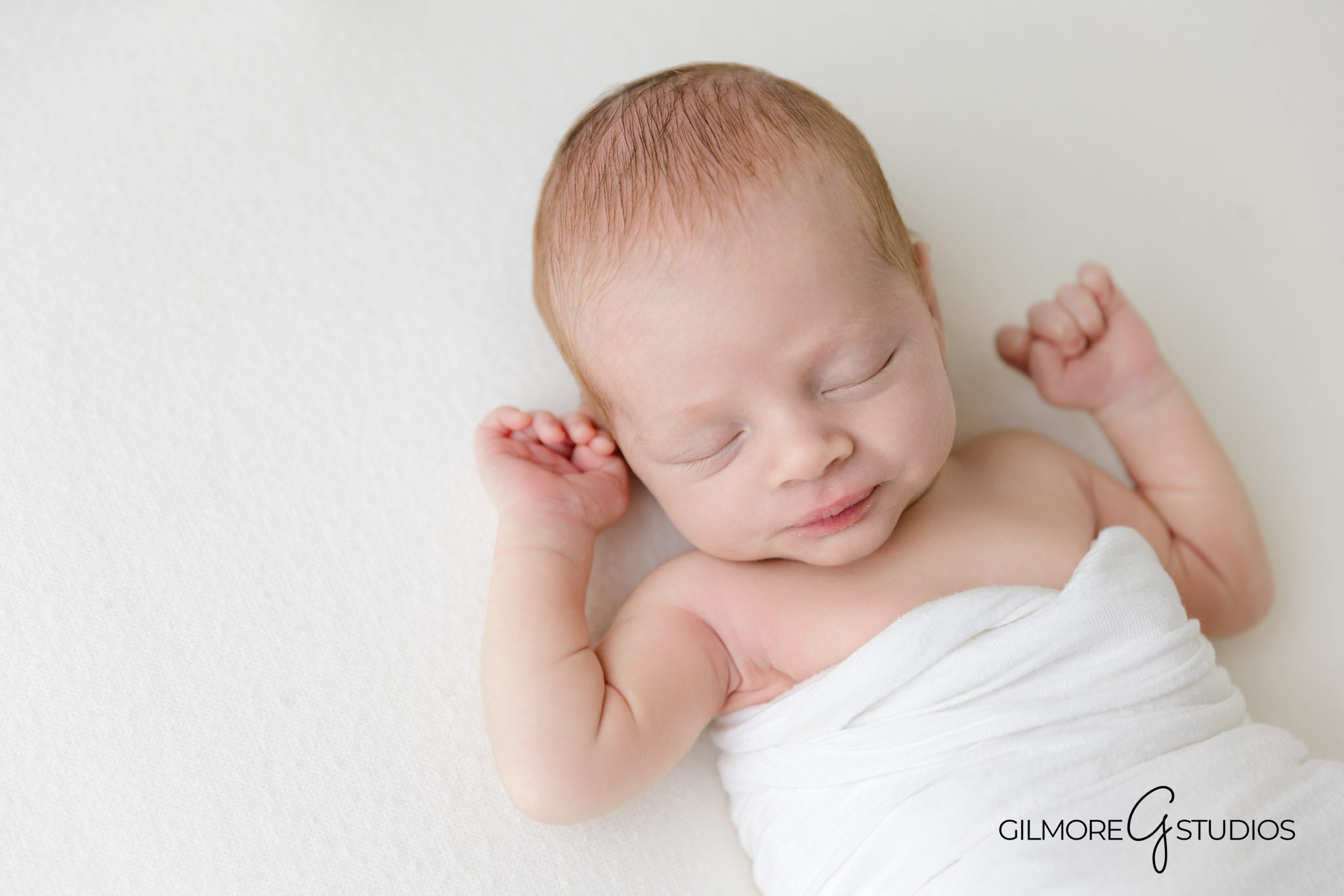 posed newborn photography Gilmore Studios, light-toned newborn portrait photography Orange County