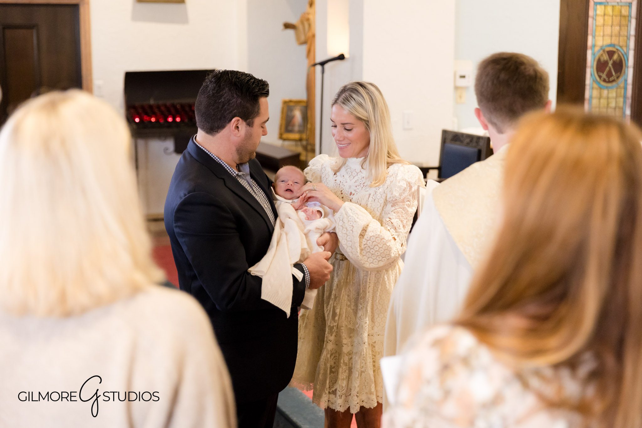 Catholic baptism portrait session at church, Traditional baptism photographer Balboa Island