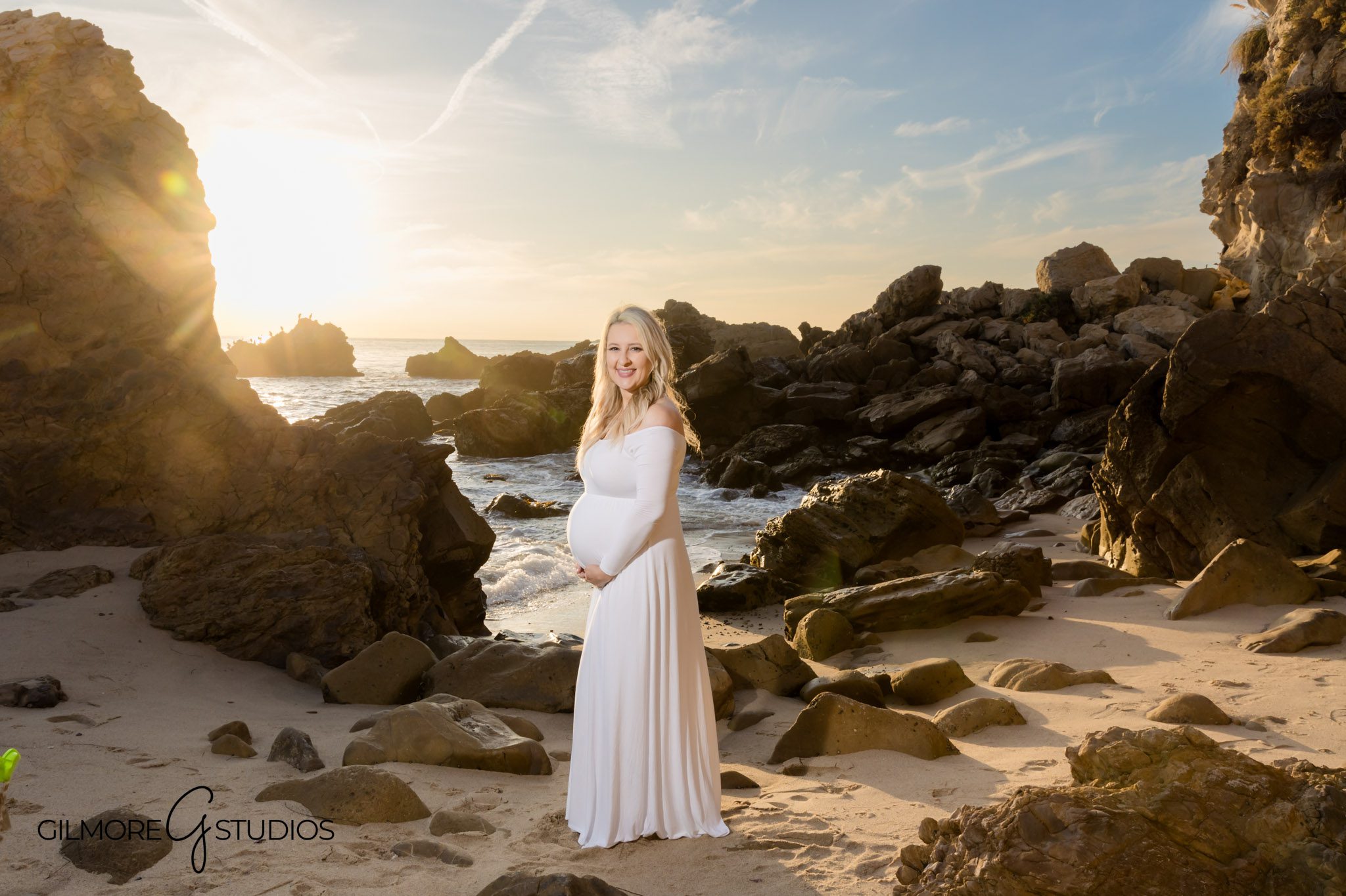 Maternity beach portrait at Little Corona by Newport Beach photographer, Newport Beach maternity photographer capturing sunset beach session
