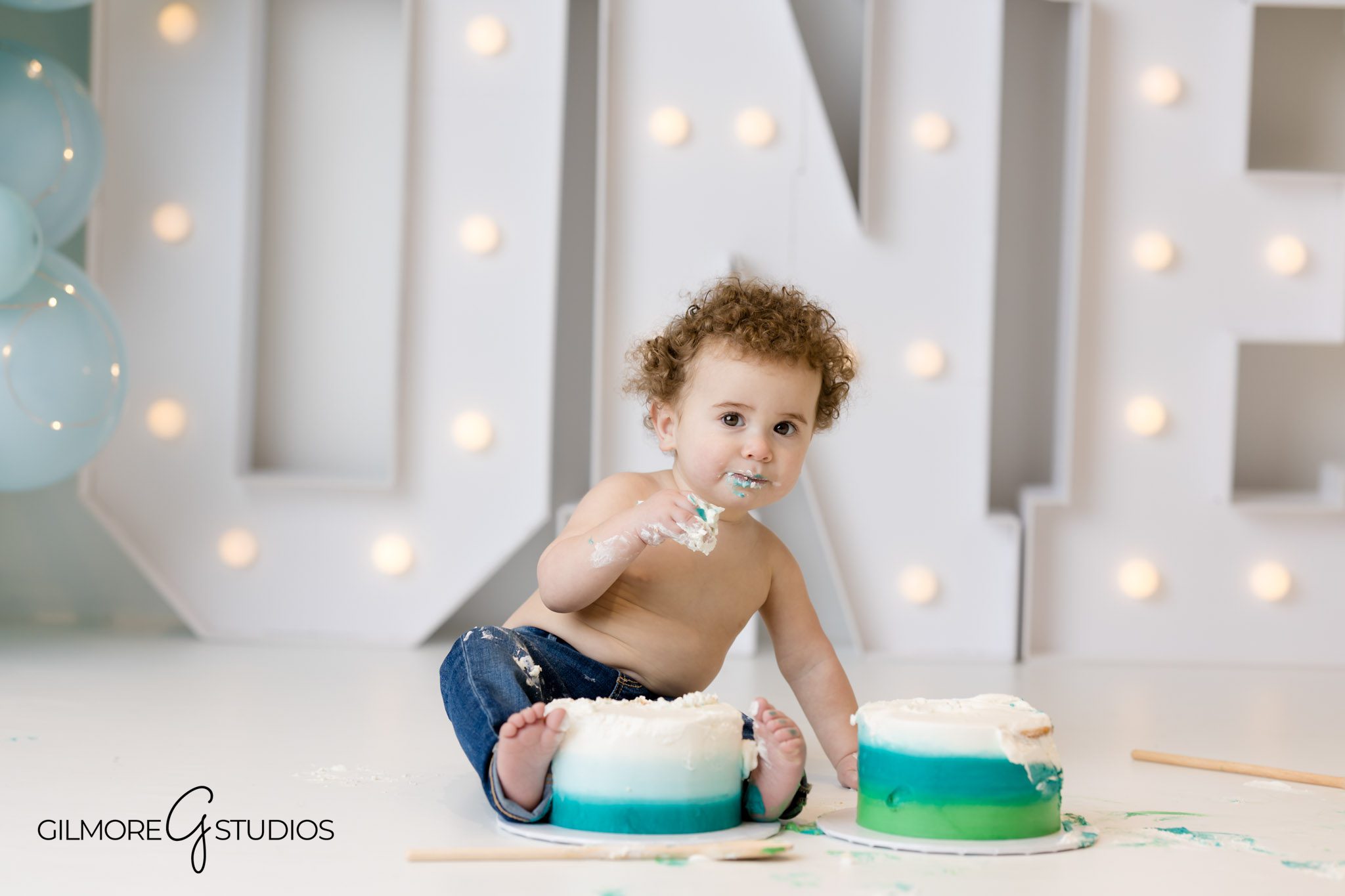 First birthday balloon portrait session Newport Coast, Newport Coast photographer for colorful cake smash