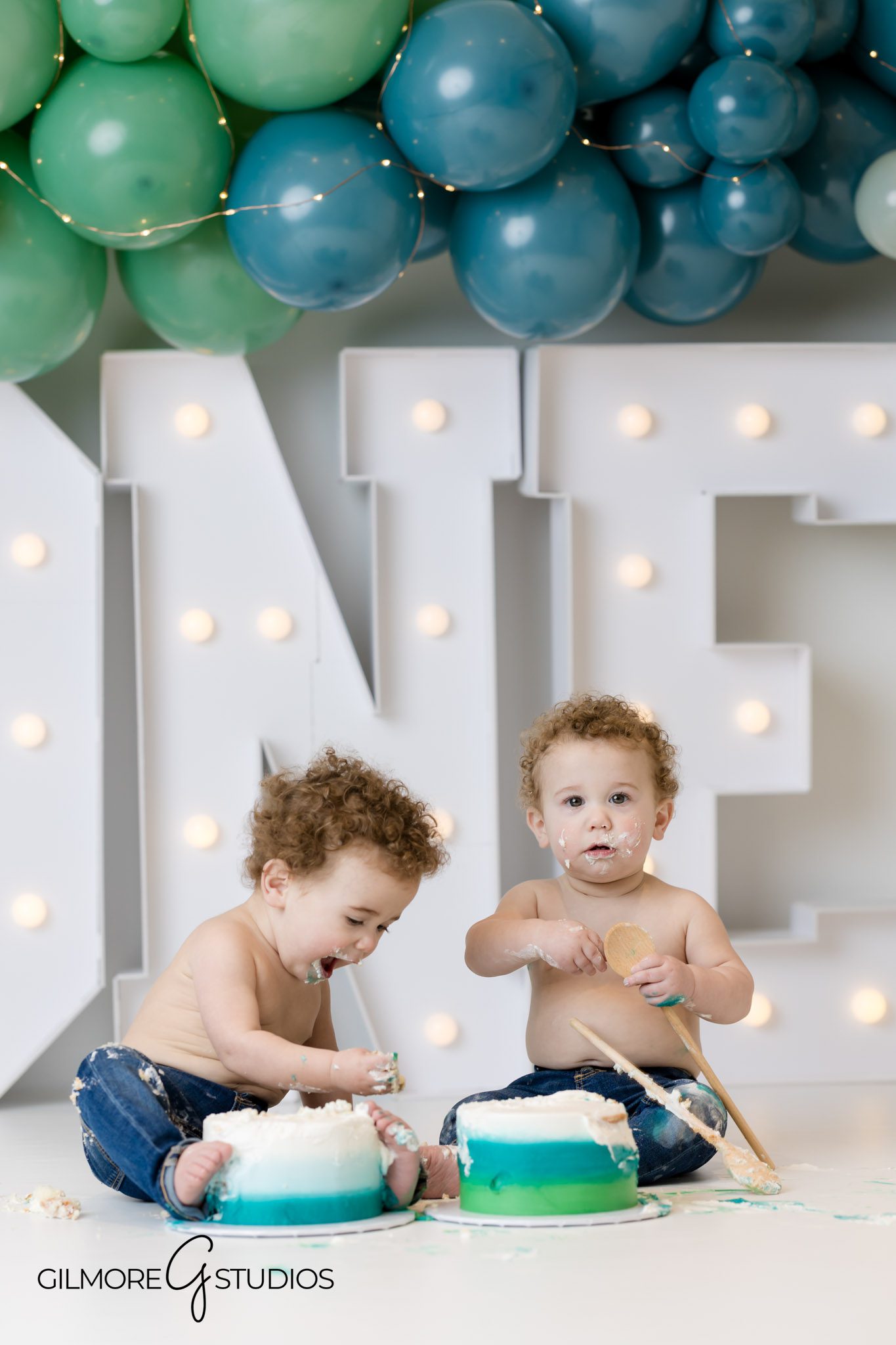 Baby boys cake smash photographer Newport Coast blue and green, Newport Coast blue and green cake smash photography ideas