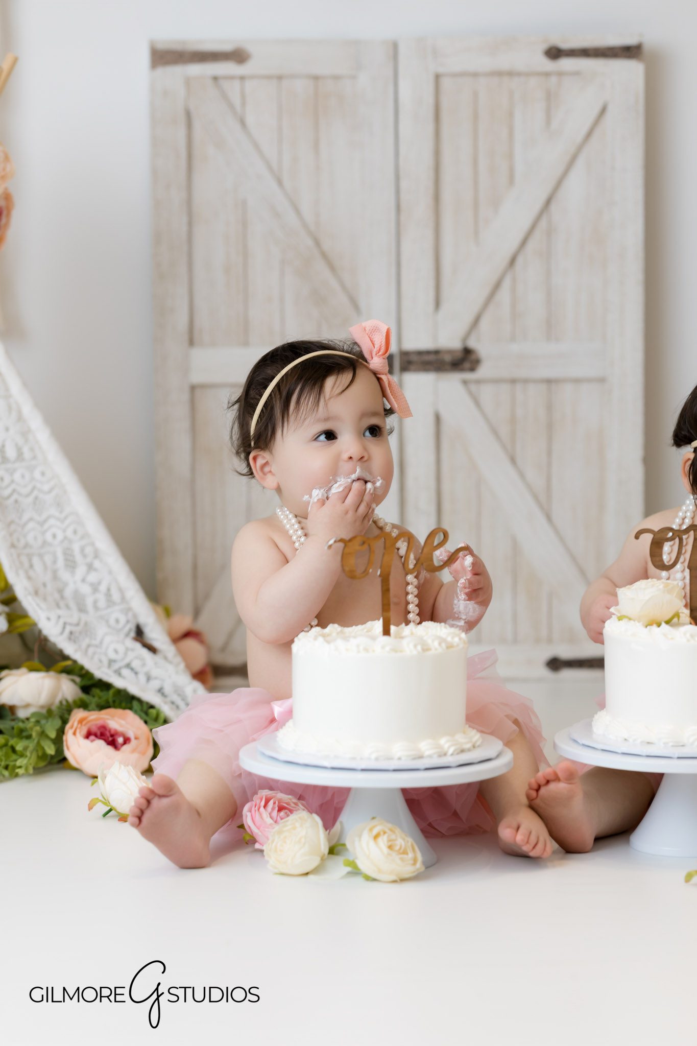 Newport Coast boho doors cake smash photographer milestone portrait session, Neutral boho first birthday photographer Newport Coast cake smash photography
