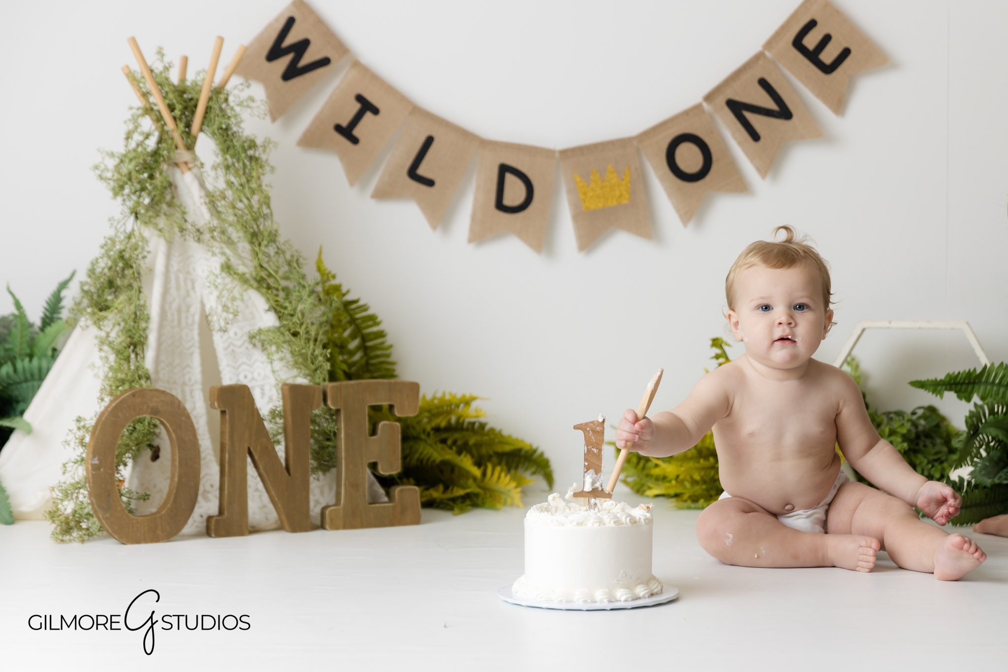 Newport Coast wild one boho cake smash photographer, rustic wild one first birthday portrait session Newport Coast