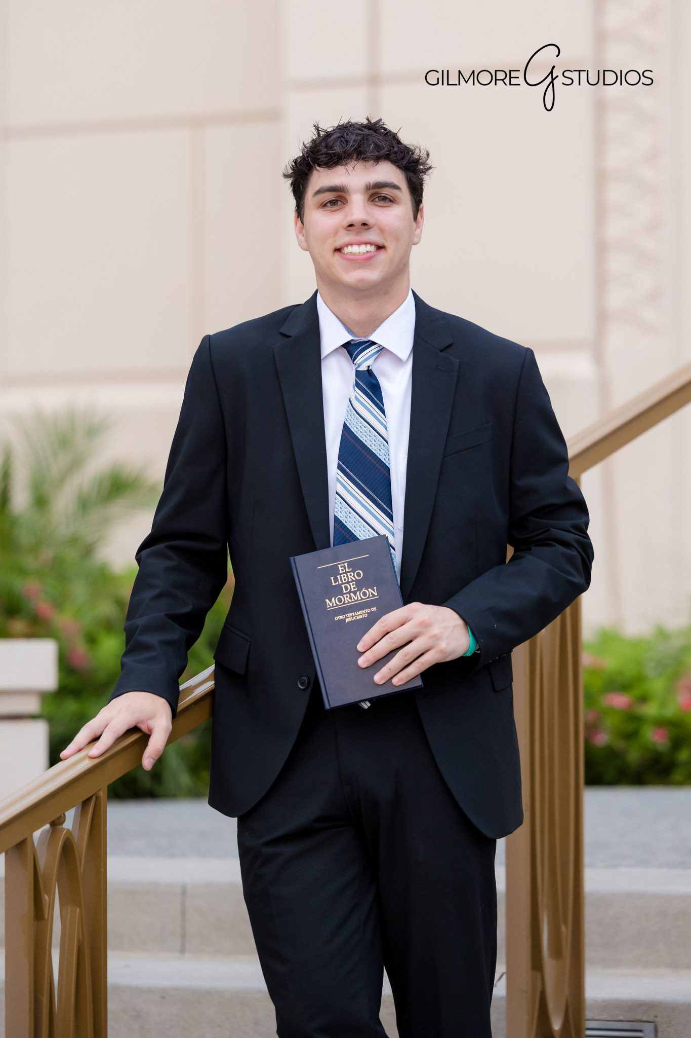 Gilbert AZ LDS missionary send-off photo session
Arizona Gilbert Temple elder portrait with blue sky