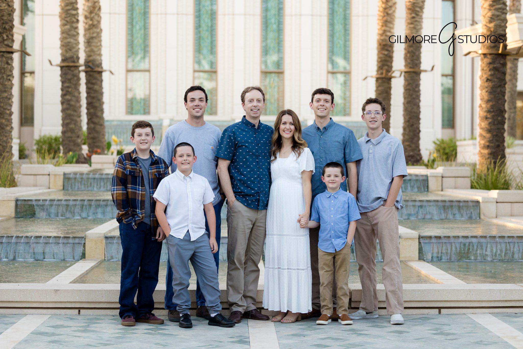 Gilbert LDS Temple family portraits with palm trees in background, Arizona LDS Temple photographer family photography session