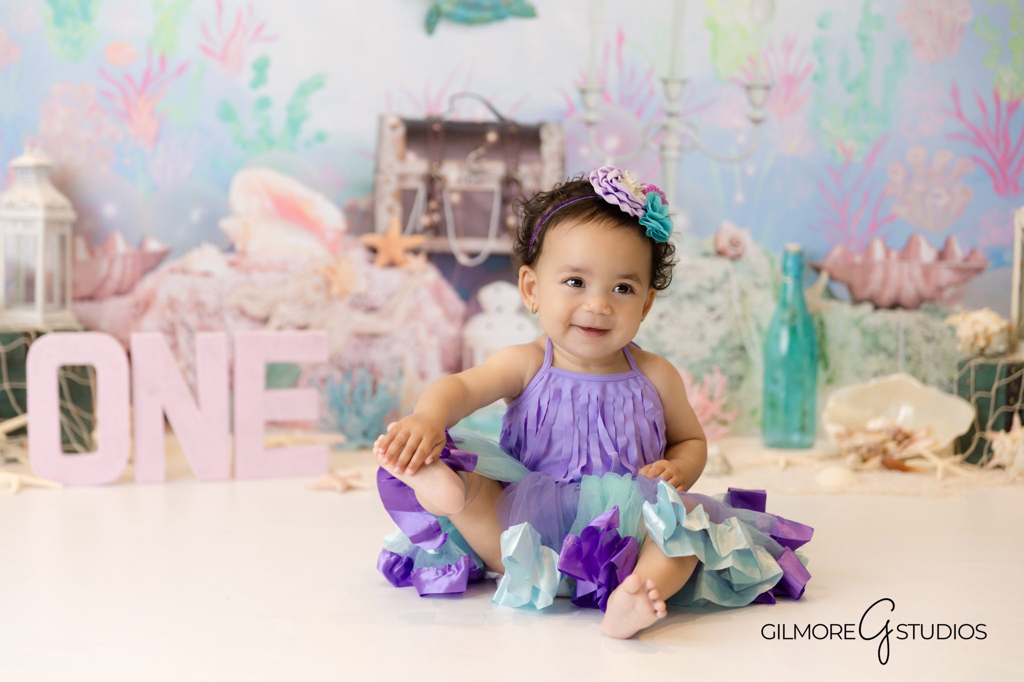 Mermaid theme cake smash portraits Gilbert AZ baby birthday photography, Baby photography Gilbert Arizona mermaid cake smash first birthday portraits