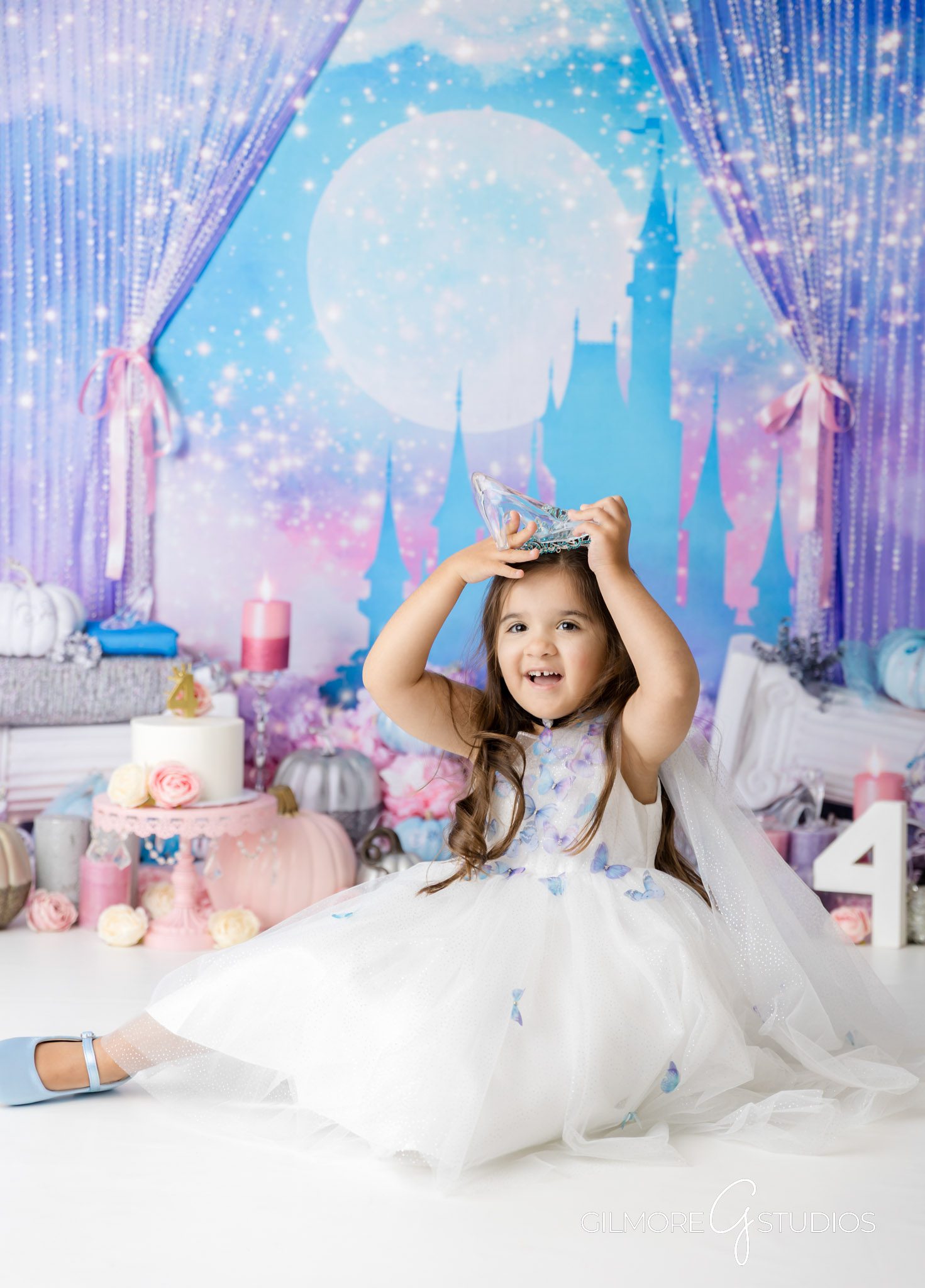 Cinderella party photography Orange County milestone birthday portraits, Princess birthday photographer Newport Beach CA 4th birthday fairytale photos