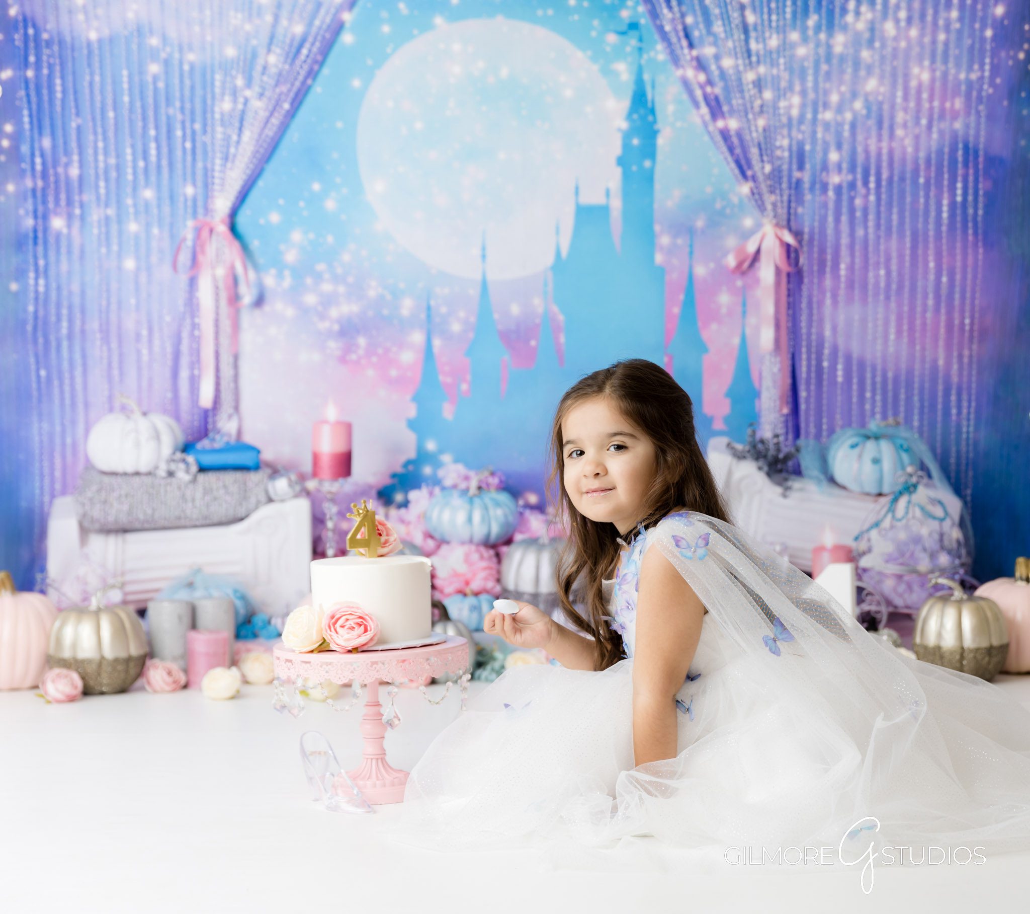 Orange County birthday party photographer Cinderella themed milestone photos, Cinderella party photographer Costa Mesa CA princess birthday portraits