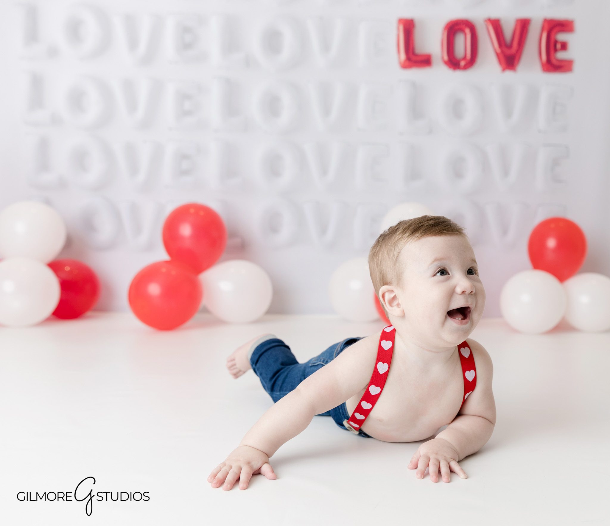 Six-month-old baby boy milestone photo session in Gilbert Arizona studio
Baby milestone photography by Gilmore Studios in Gilbert AZ professional studio