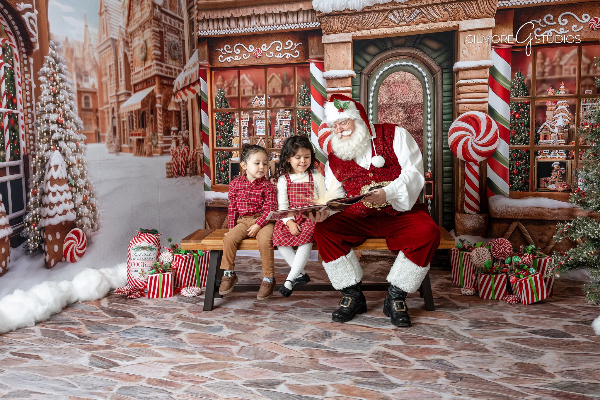 Phoenix Santa portrait photographer capturing siblings at holiday session.

Festive holiday photography showcasing Santa with beautifully styled set