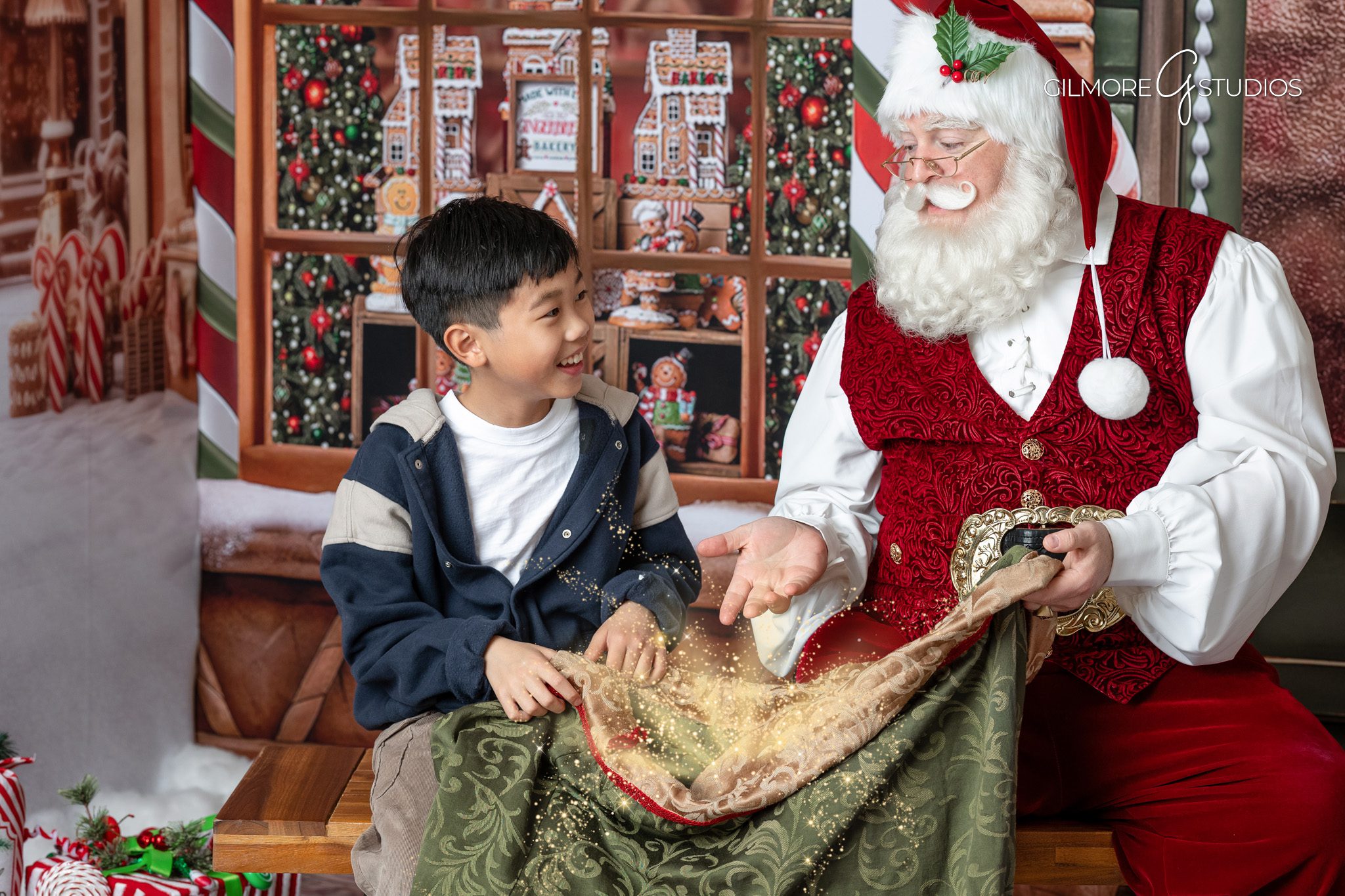 Tempe Santa portrait photographer capturing children’s holiday excitement.

Gilbert Christmas photography with glittering holiday backdrop.