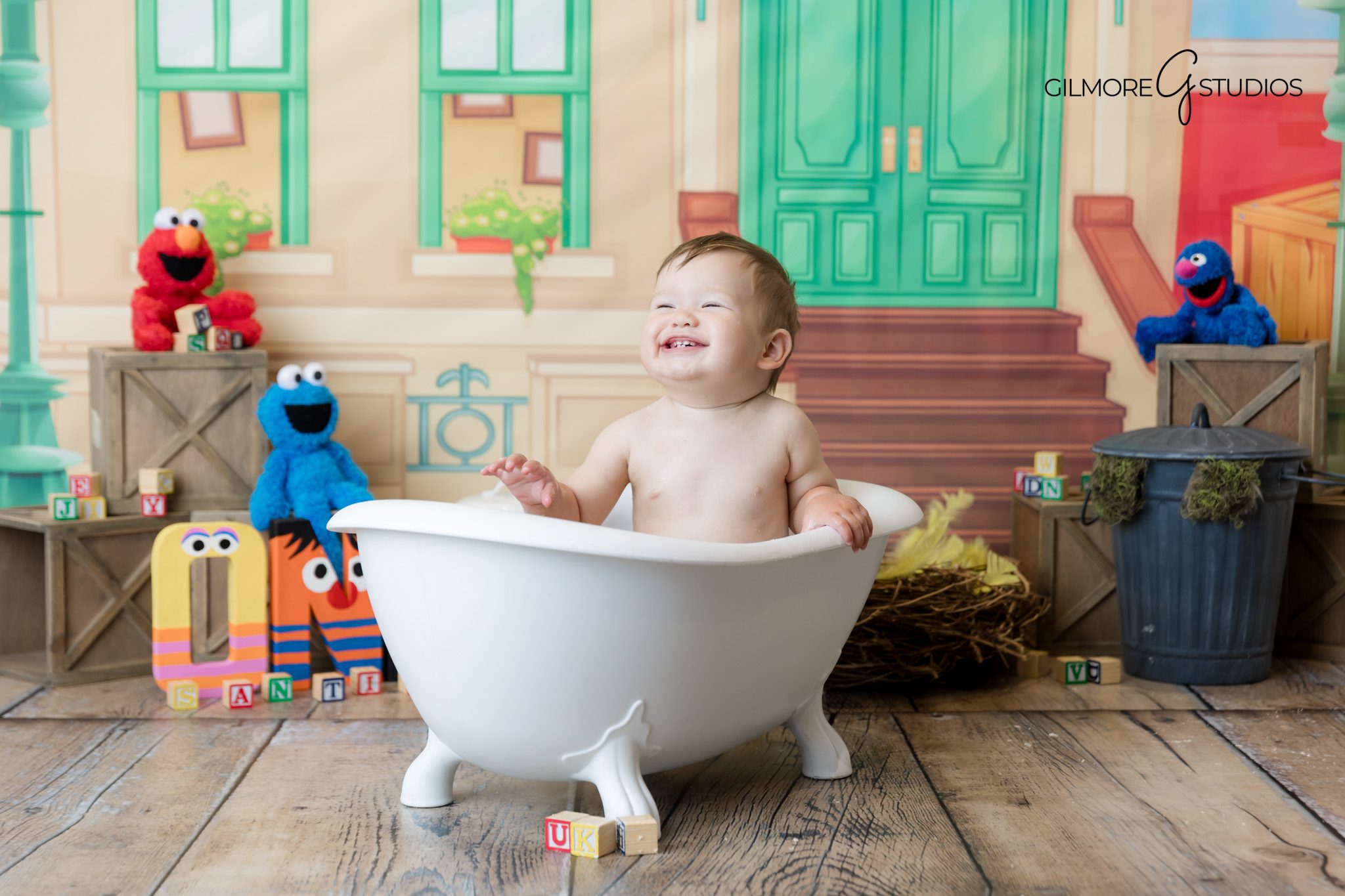 Sesame Street milestone photographer capturing cute details.

Gilmore Studios photography capturing first birthday celebration.
