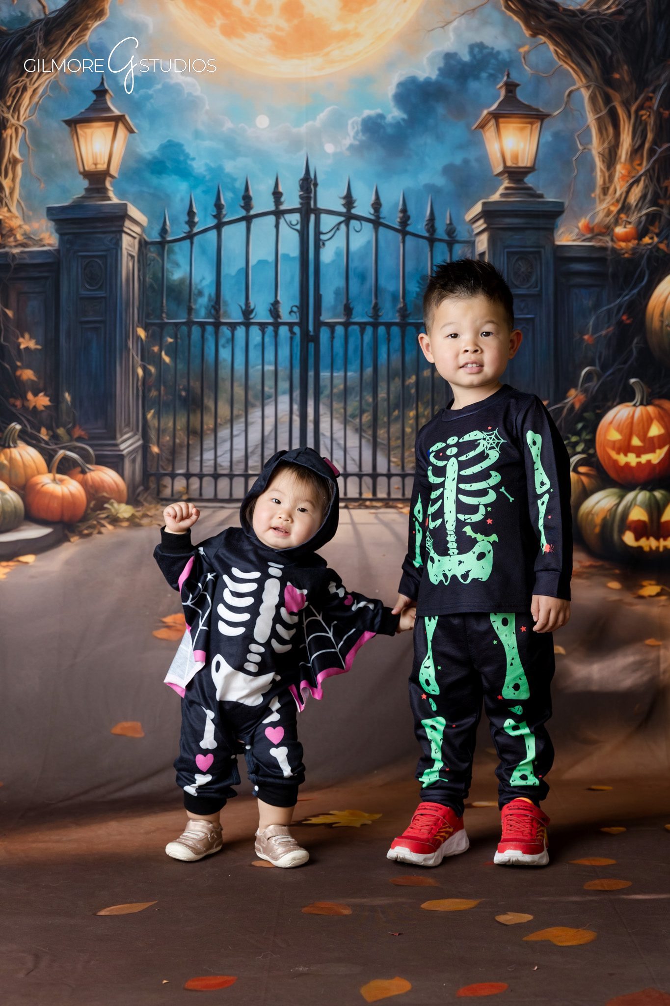 Halloween mini session portrait featuring siblings photographed professionally
Seasonal Halloween photography capturing family milestone portraits