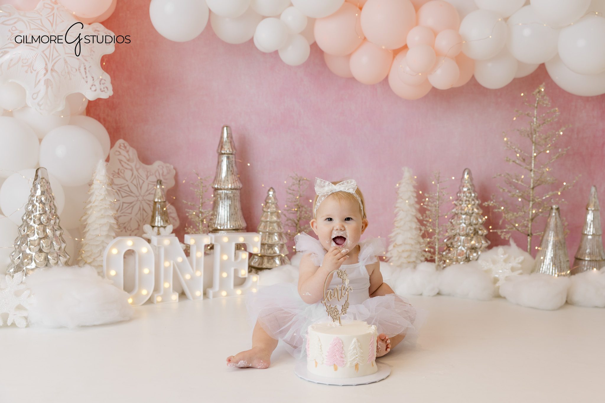 First birthday portrait photography featuring a Winter Wonderland cake smash

Newport Beach indoor cake smash photography session with winter decor