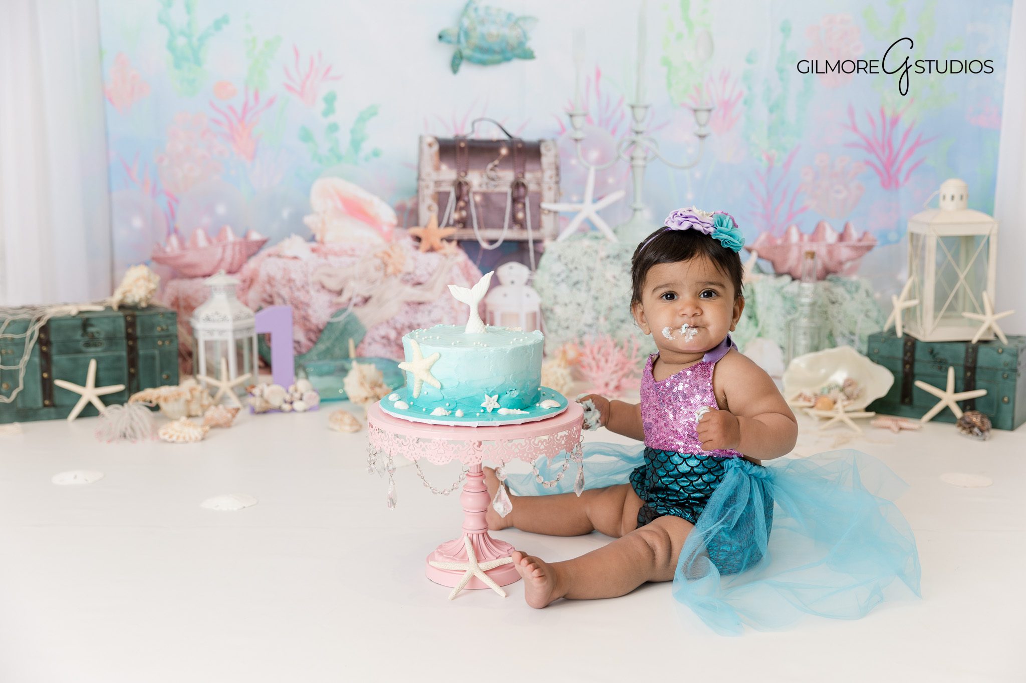 First birthday mermaid cake smash photos in Orange County studio

Under the sea birthday cake smash photographer Orange County California