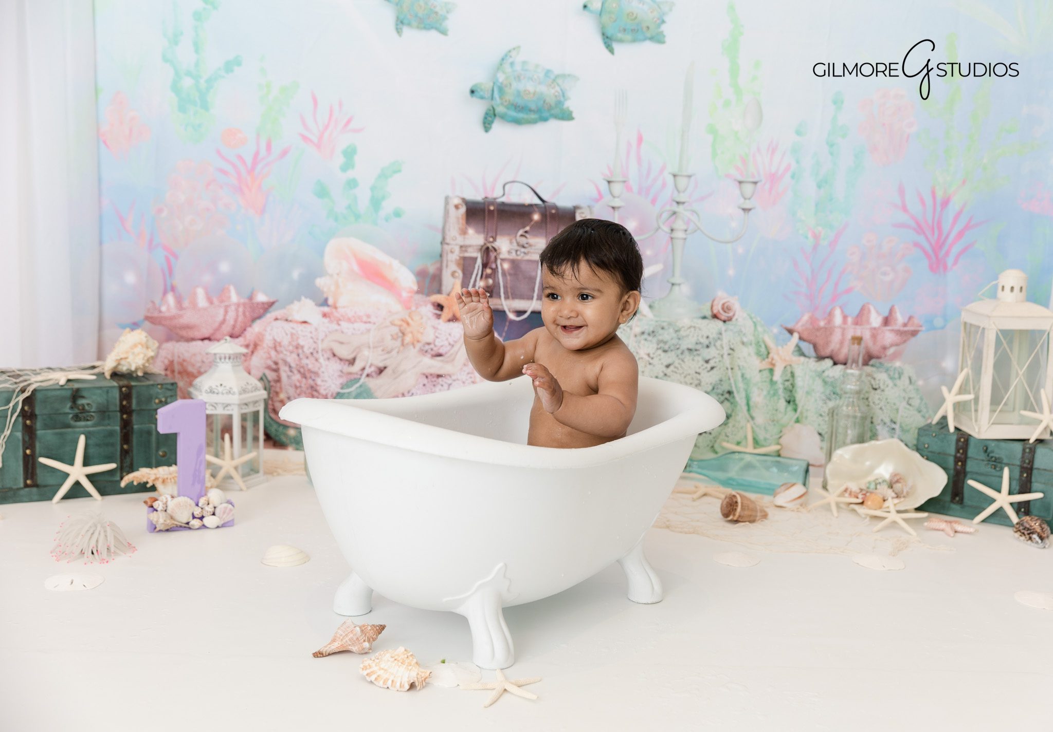 Indoor studio baby birthday cake smash Orange County CA

Whimsical under the sea baby photography session Orange County