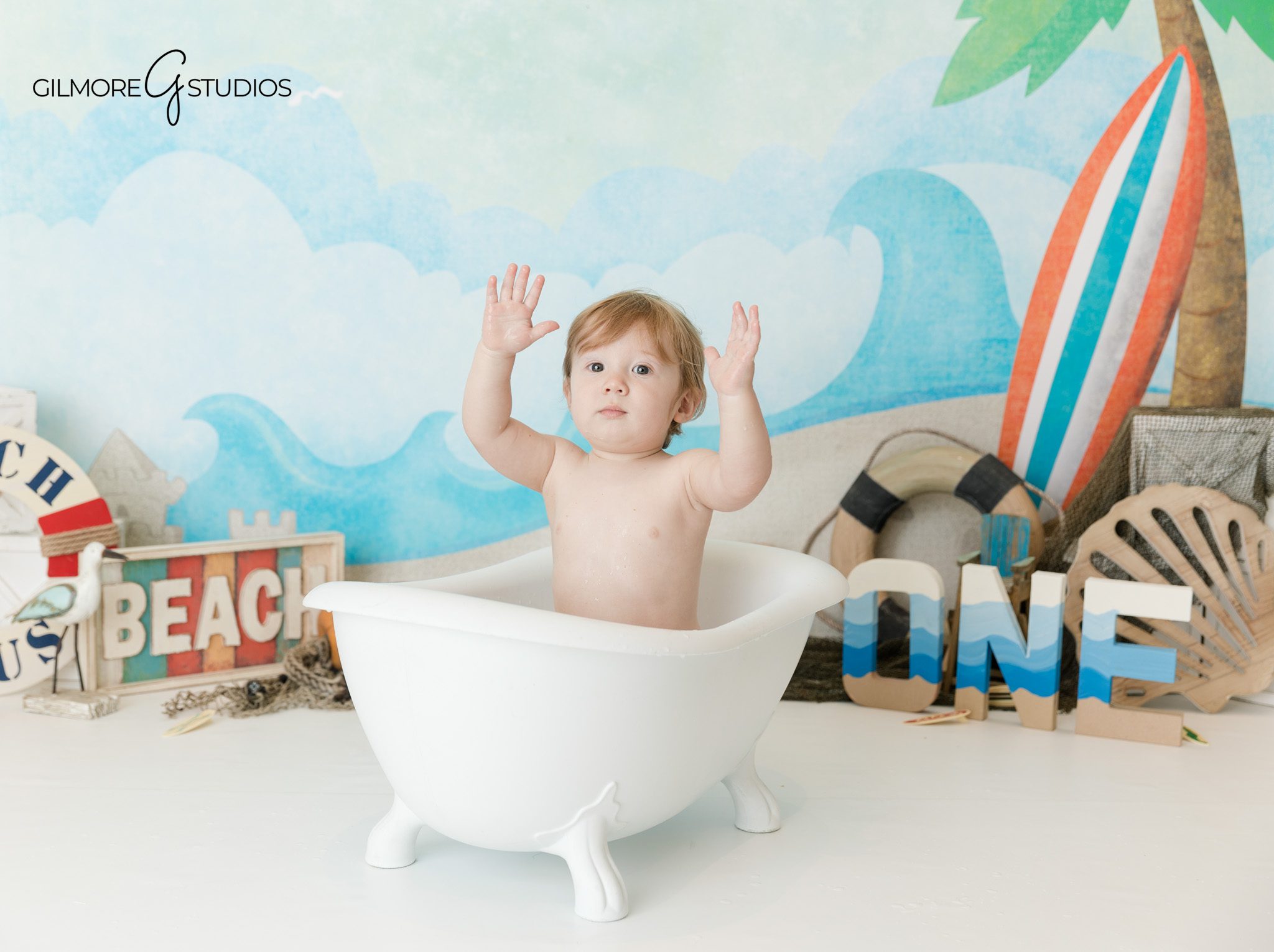 Baby milestone birthday photography beach theme Orange County studio
Coastal inspired cake smash portraits photographed in Orange County