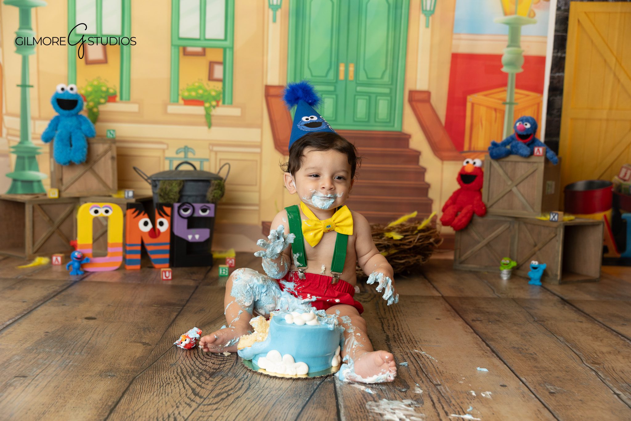 Sesame Street inspired cake smash portrait by Orange County baby photographer in studio

First birthday cake smash photography Orange County Sesame Street themed portrait