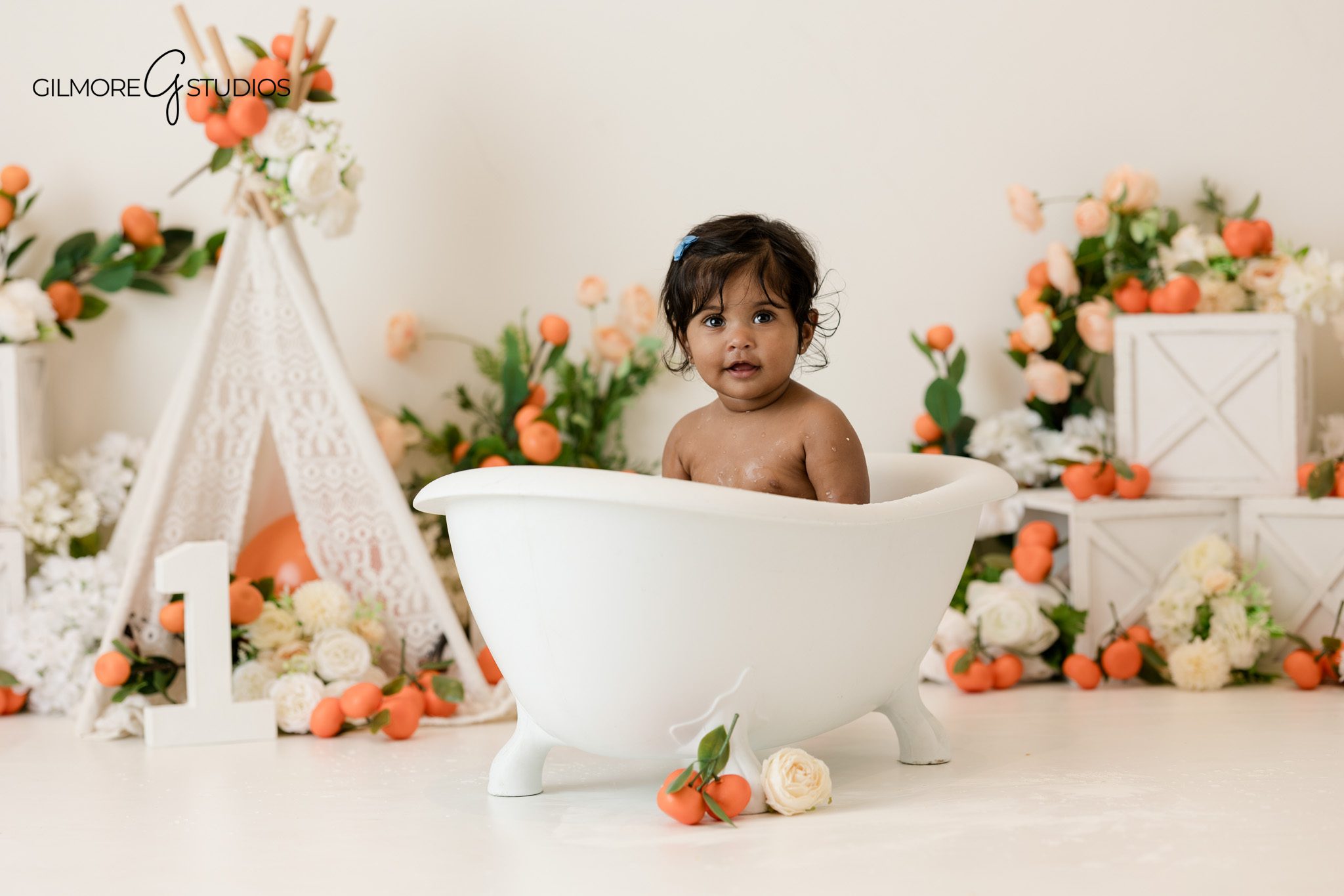 First birthday portrait photographed by baby photographer
Baby portrait photography capturing playful expression