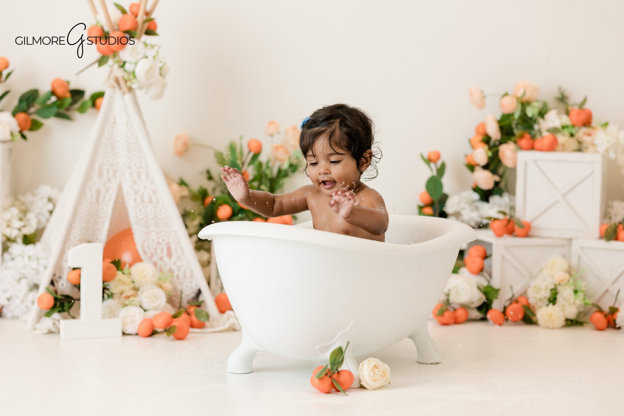 First birthday baby photography portrait session
Baby milestone portrait photographed during cake smash session