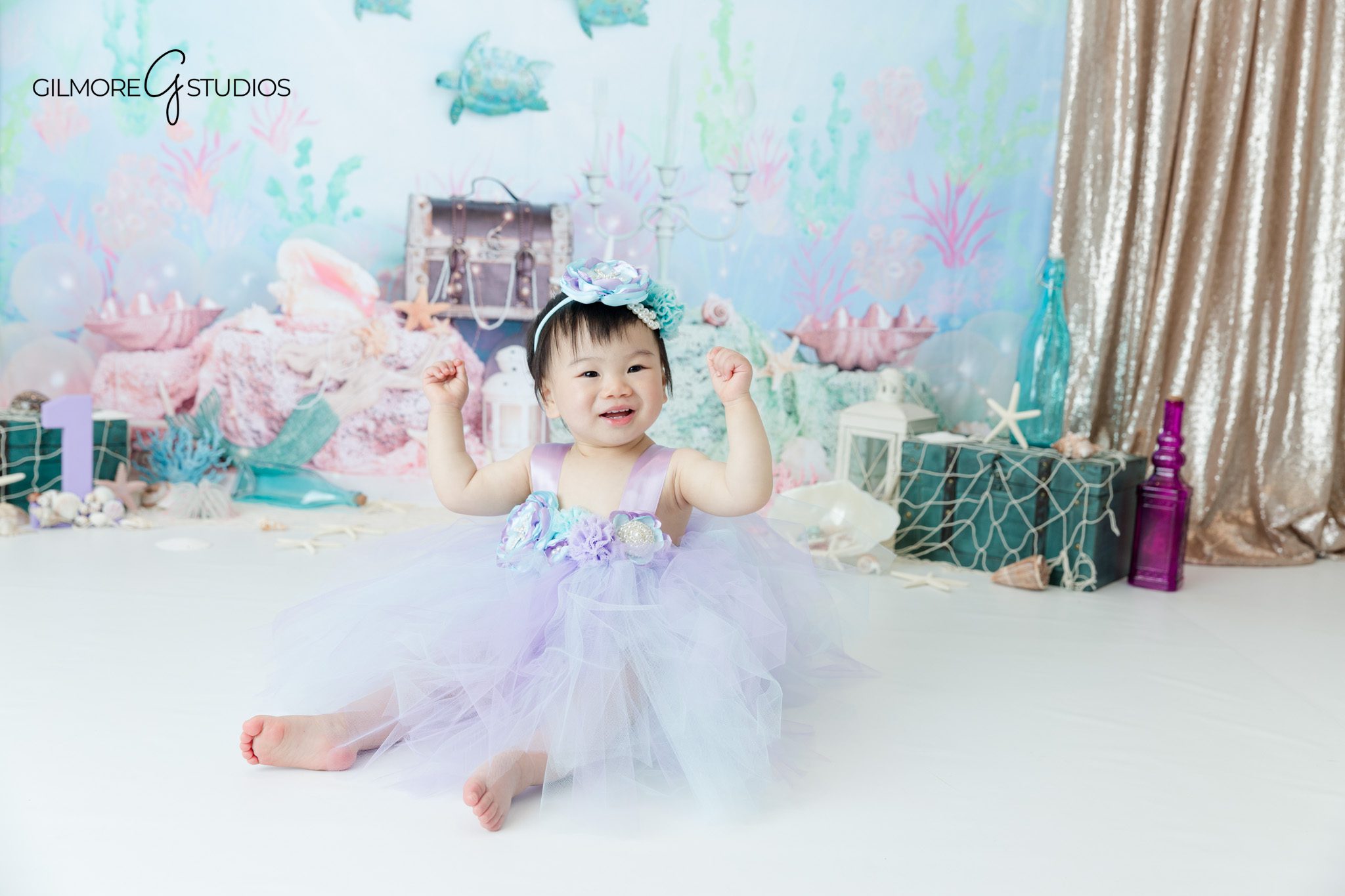 baby photography first birthday studio portrait orange county
cake smash portrait baby girl soft pastel setup