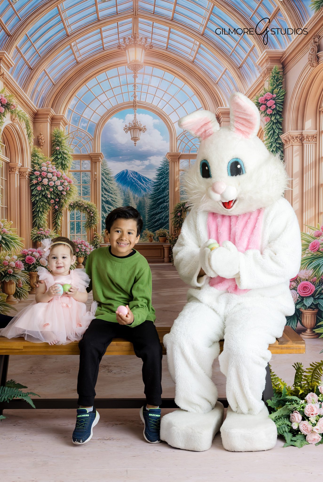 Easter photos Newport Beach CA baby girl pink dress sibling studio session | Easter baby and sibling portrait Newport Beach