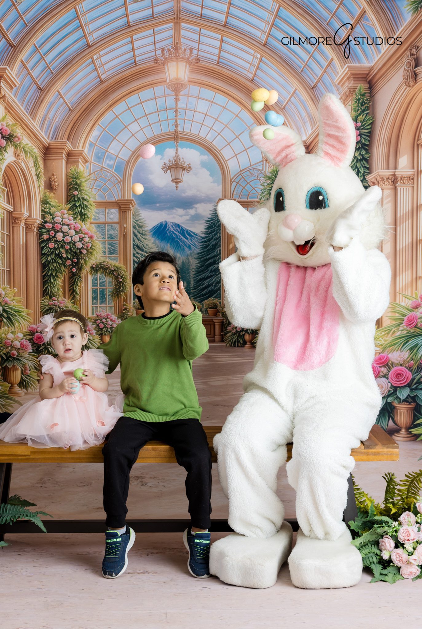 Easter bunny photos Newport Beach CA kids sitting with bunny spring session | Easter bunny portrait Newport Beach CA