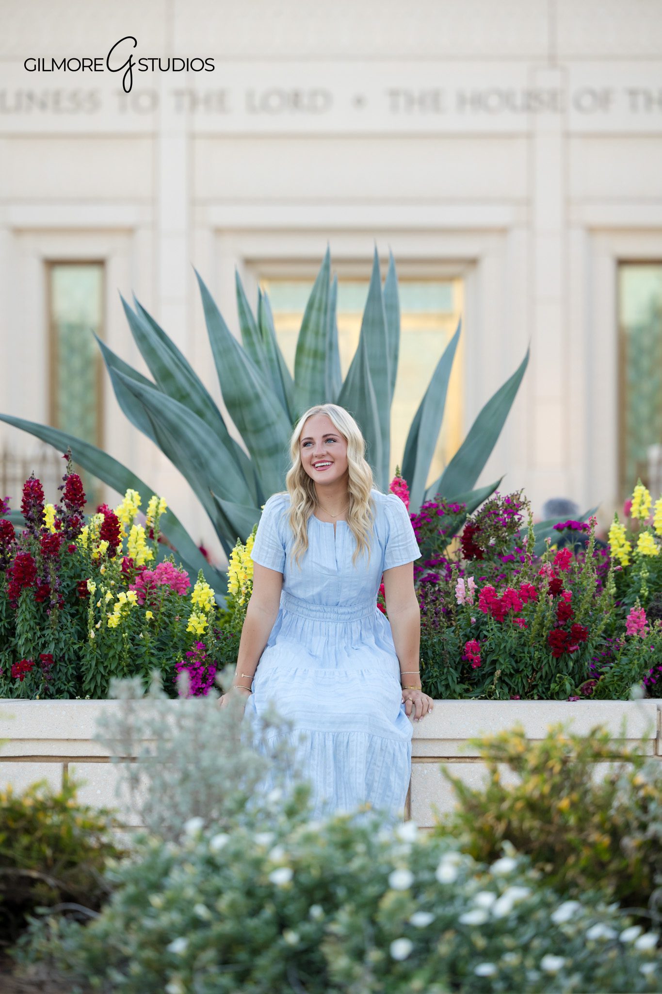 LDS missionary photography Arizona soft blue dress temple portrait | Arizona missionary outfit portrait blue dress