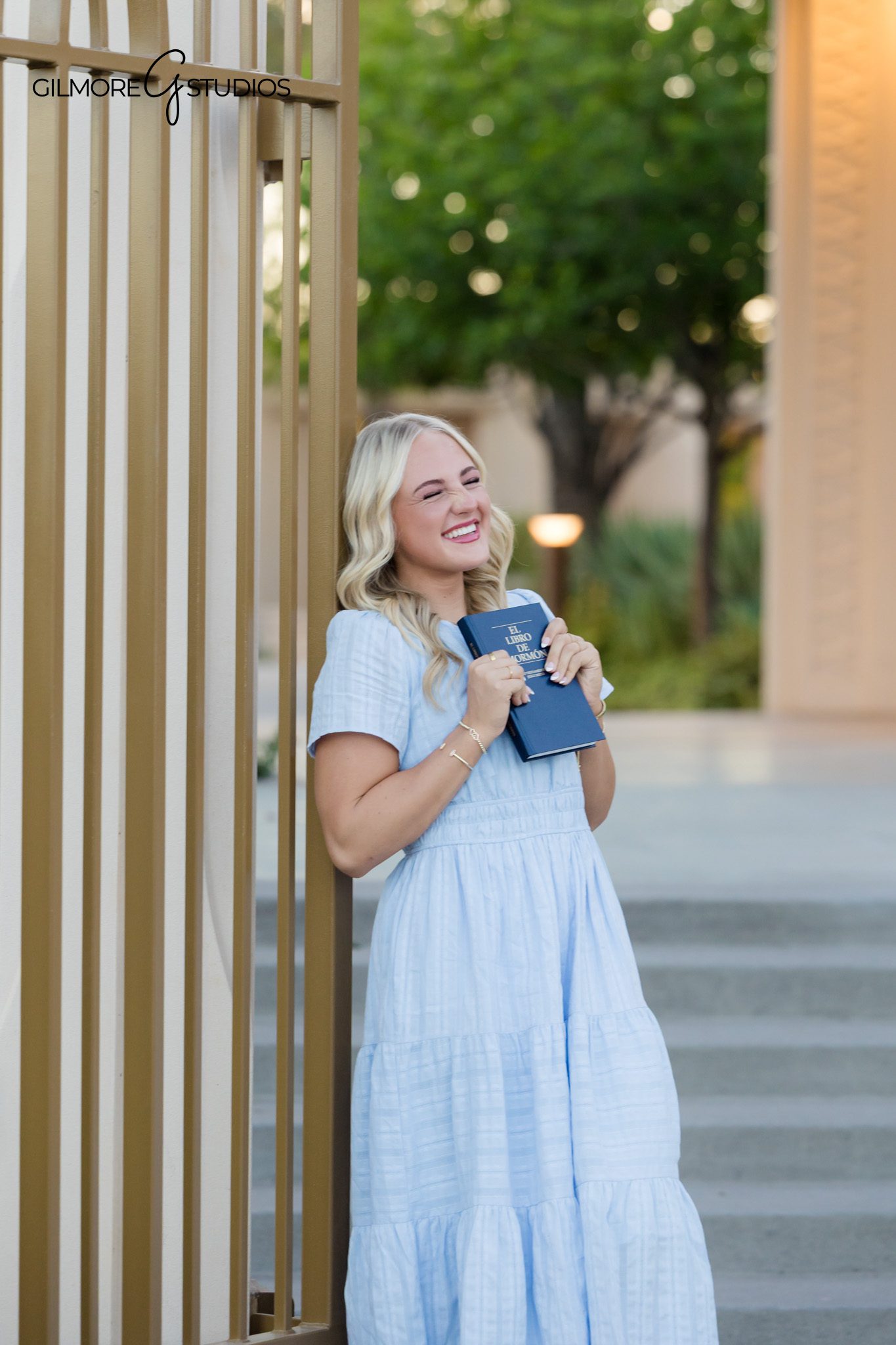 LDS missionary photography Gilbert AZ female holding scriptures temple portrait | Gilbert AZ missionary session temple portrait