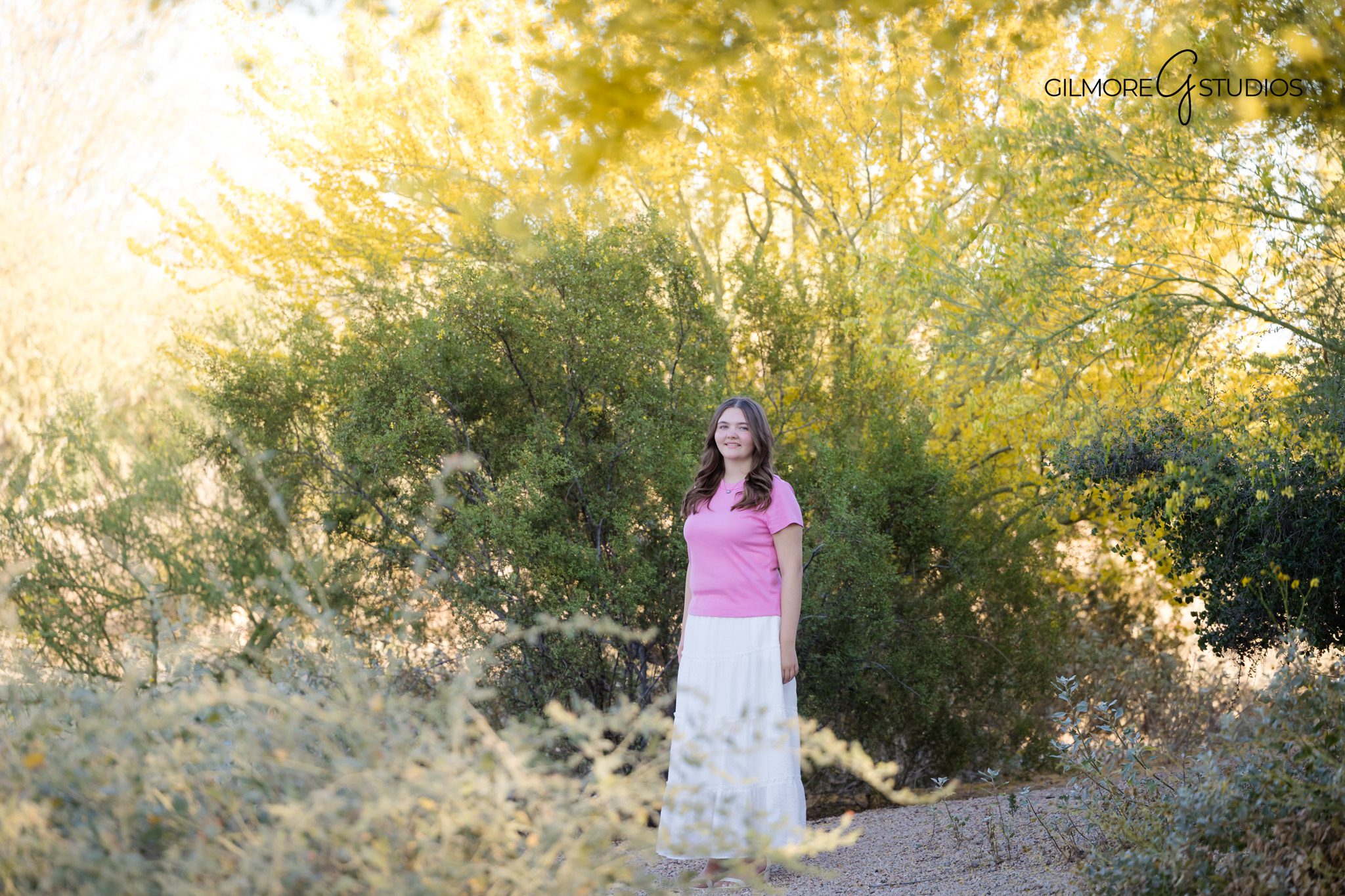Senior girl holding BYU pennant Gilbert Arizona portrait session
College announcement senior photos BYU Gilbert Arizona session