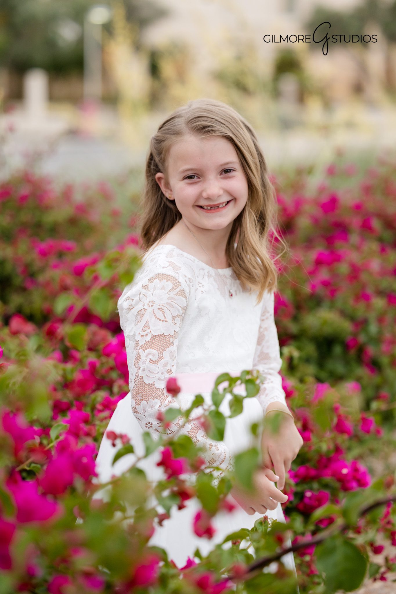 Gilbert Arizona Temple baptism session with little girl and scriptures
Child baptism portrait photography at Gilbert Arizona Temple gardens