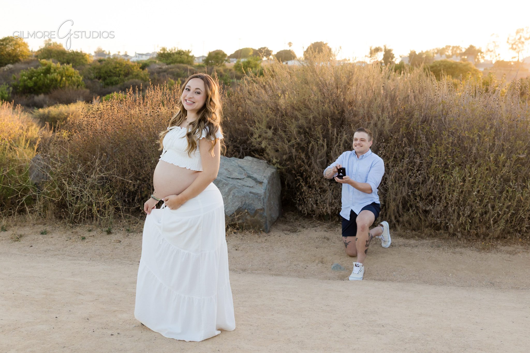 Surprise proposal during a Newport Beach maternity session at the Back Bay
Newport Beach maternity photographer capturing a surprise proposal at golden hour