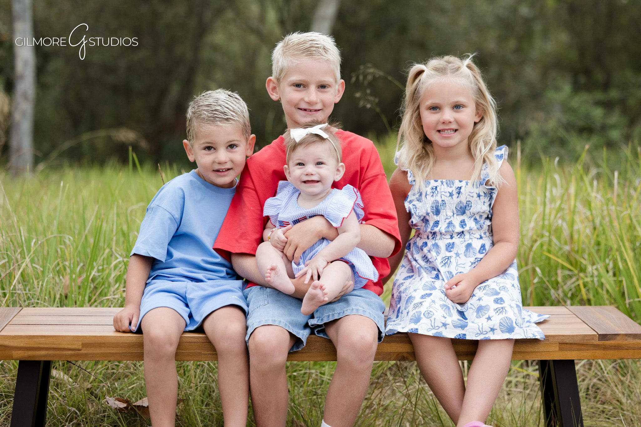 Gilmore Studios extended family photography session in Costa Mesa
Grandparents surrounded by grandchildren during Canyon Park family photos