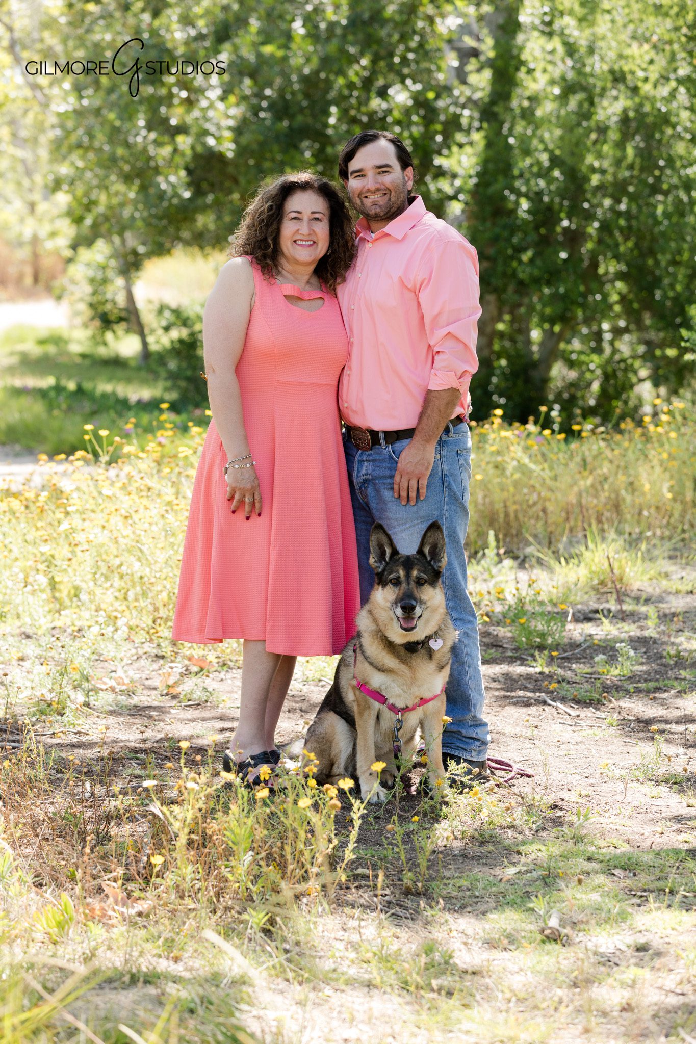 Extended family subgroup portrait in an Orange County park setting
Canyon Park family photo with women standing in soft natural light