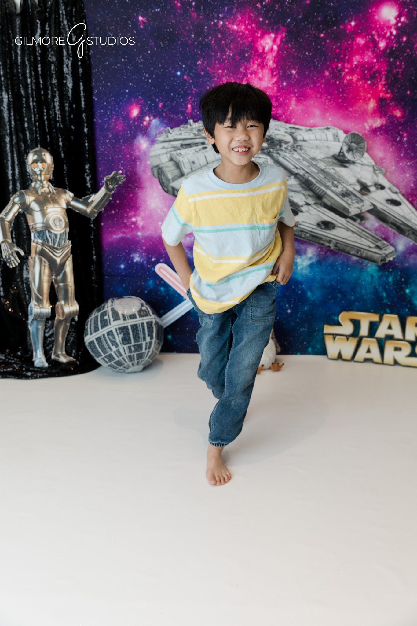 Newport Beach kids portrait with Star Wars inspired birthday theme
Space themed kids birthday photos at Gilmore Studios