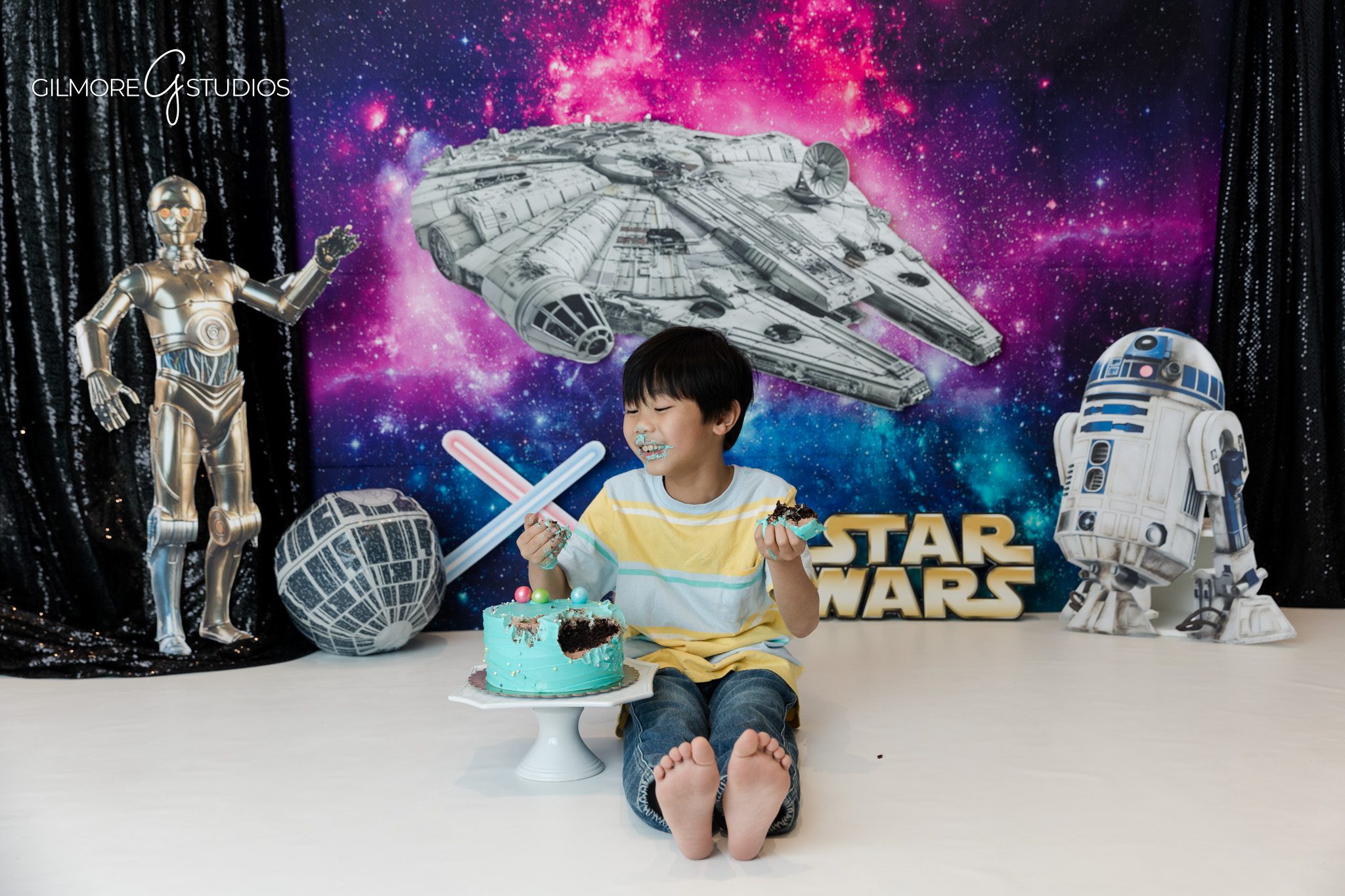 Newport Beach children’s birthday photography with custom theme
Kids milestone portrait with colorful galaxy background