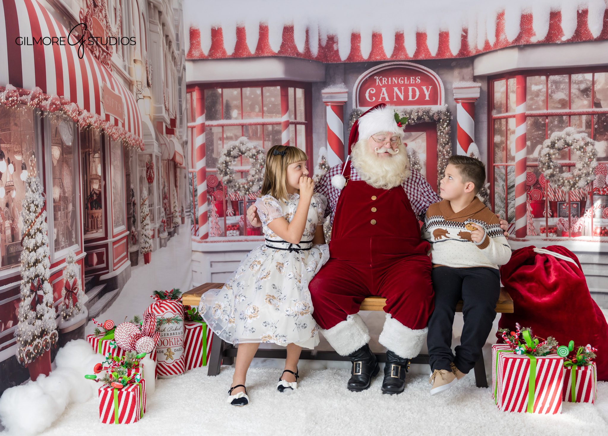 Family Christmas portraits with Santa in Queen Creek AZ
Santa reading with a little girl during holiday studio session