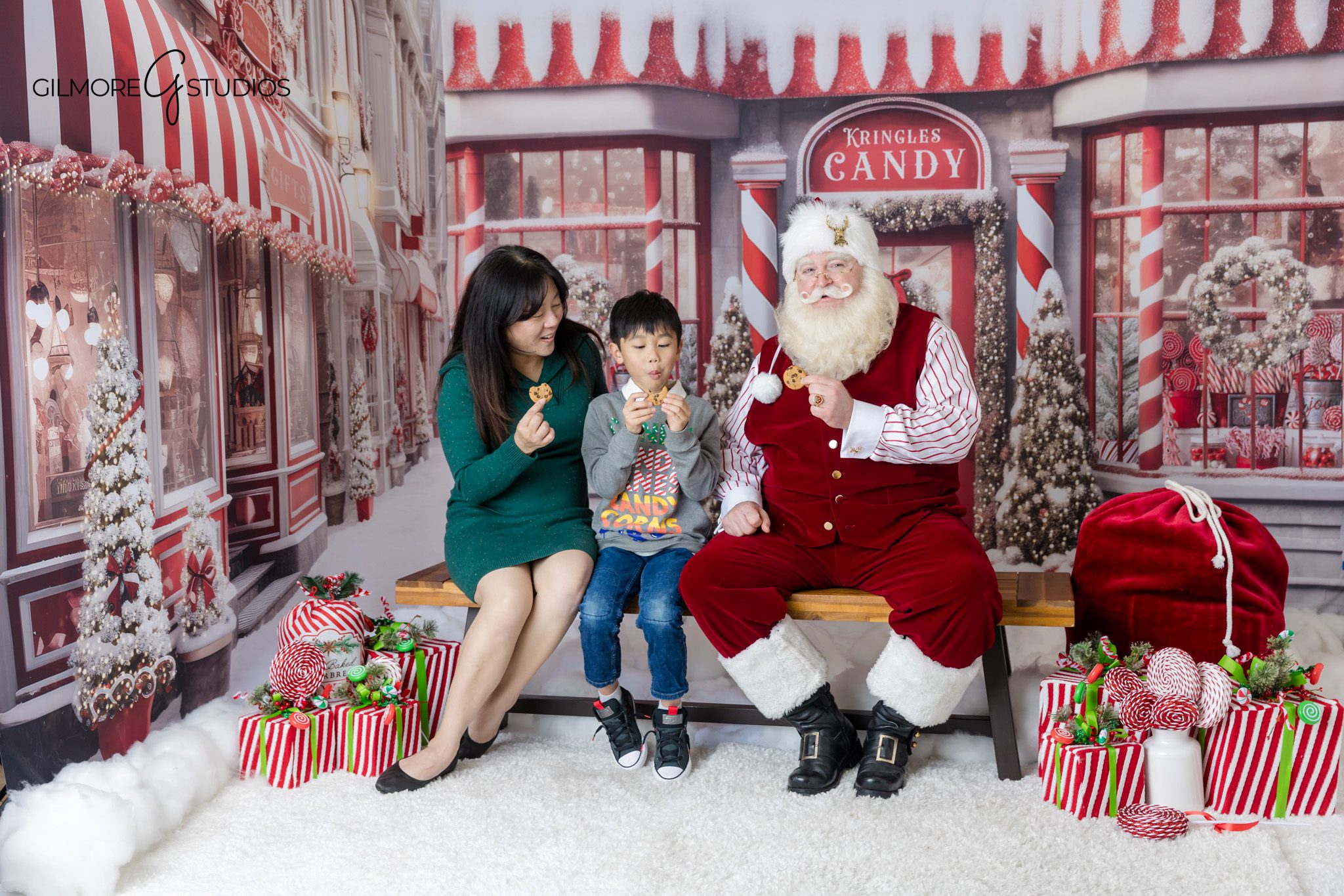 Gilbert AZ family Christmas photo with Santa in candy shop set
Professional Santa portrait with family near Queen Creek and Gilbert