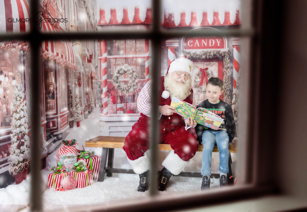 Christmas mini session with Santa and brothers in matching plaid
Santa photos for older children in Queen Creek Arizona