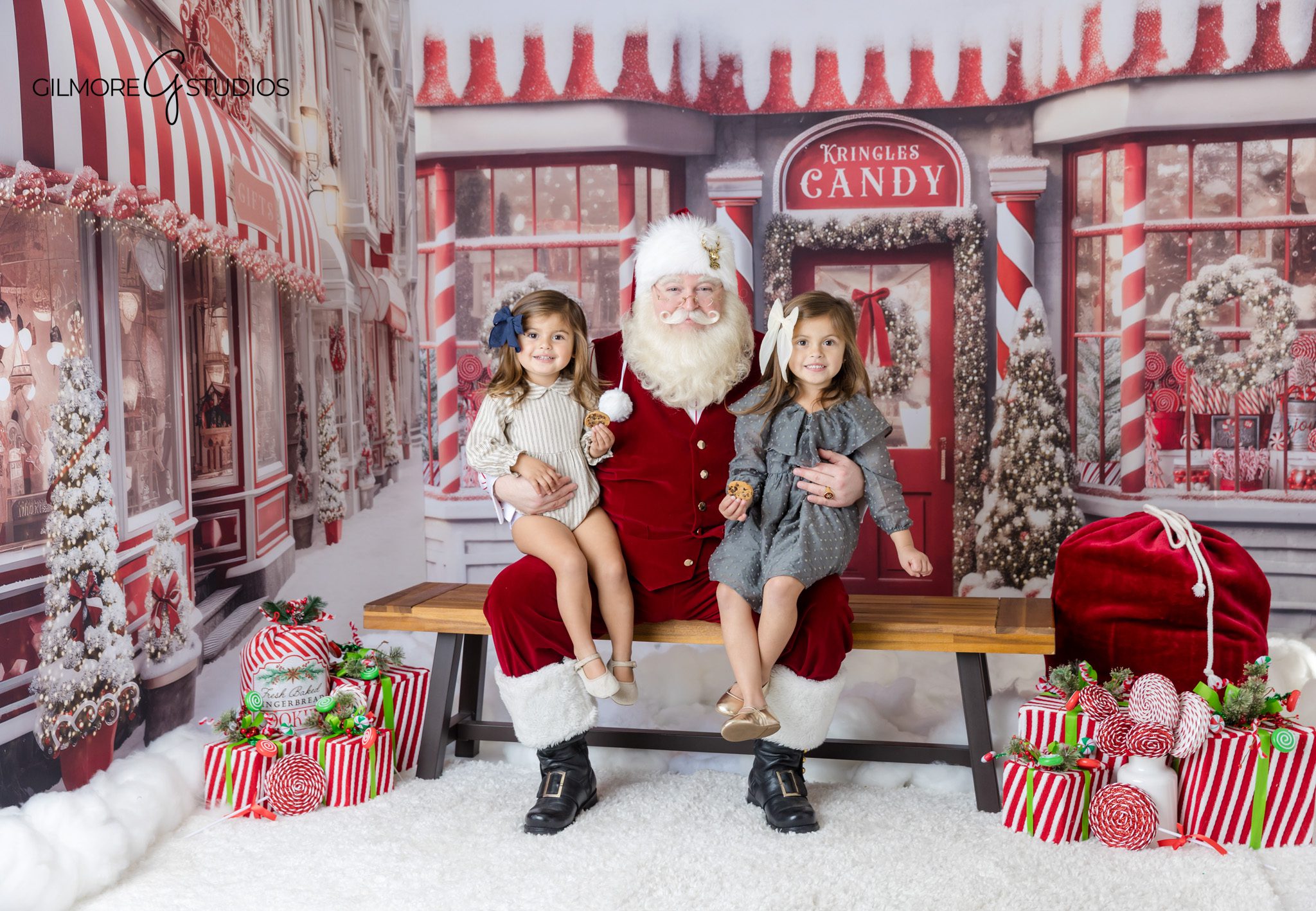 Child smiling with Santa during Gilmore Studios holiday portraits
Queen Creek Santa photographer capturing sweet child and Santa moments