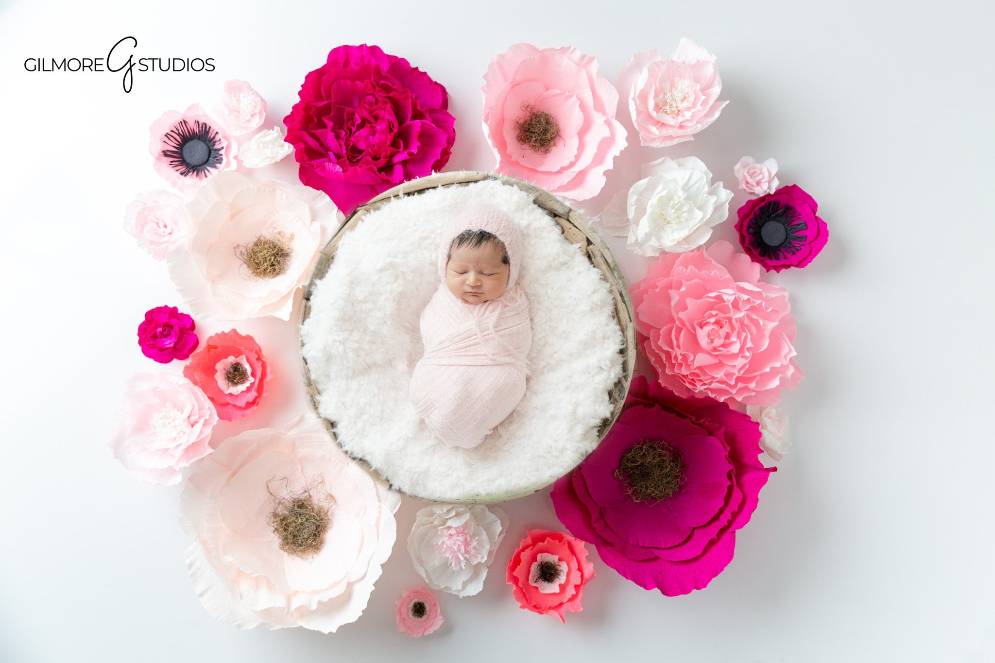 Queen Creek newborn photographer for baby girl studio session
Baby girl newborn photos in a clean white studio
